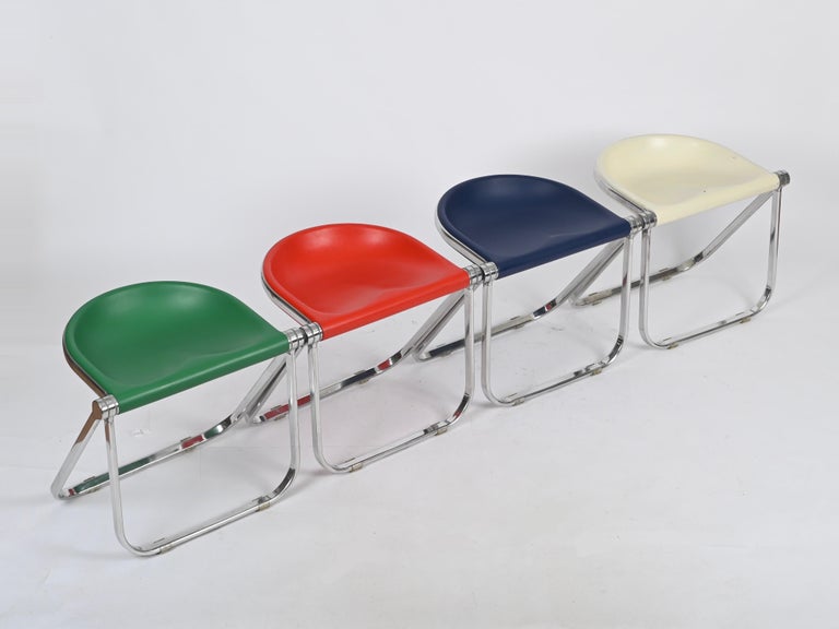 White Pluff Italian Folding Stool Chair by G. Piretti for Anonima
