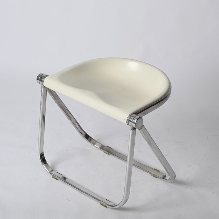 White Pluff Italian Folding Stool Chair by G. Piretti for Anonima