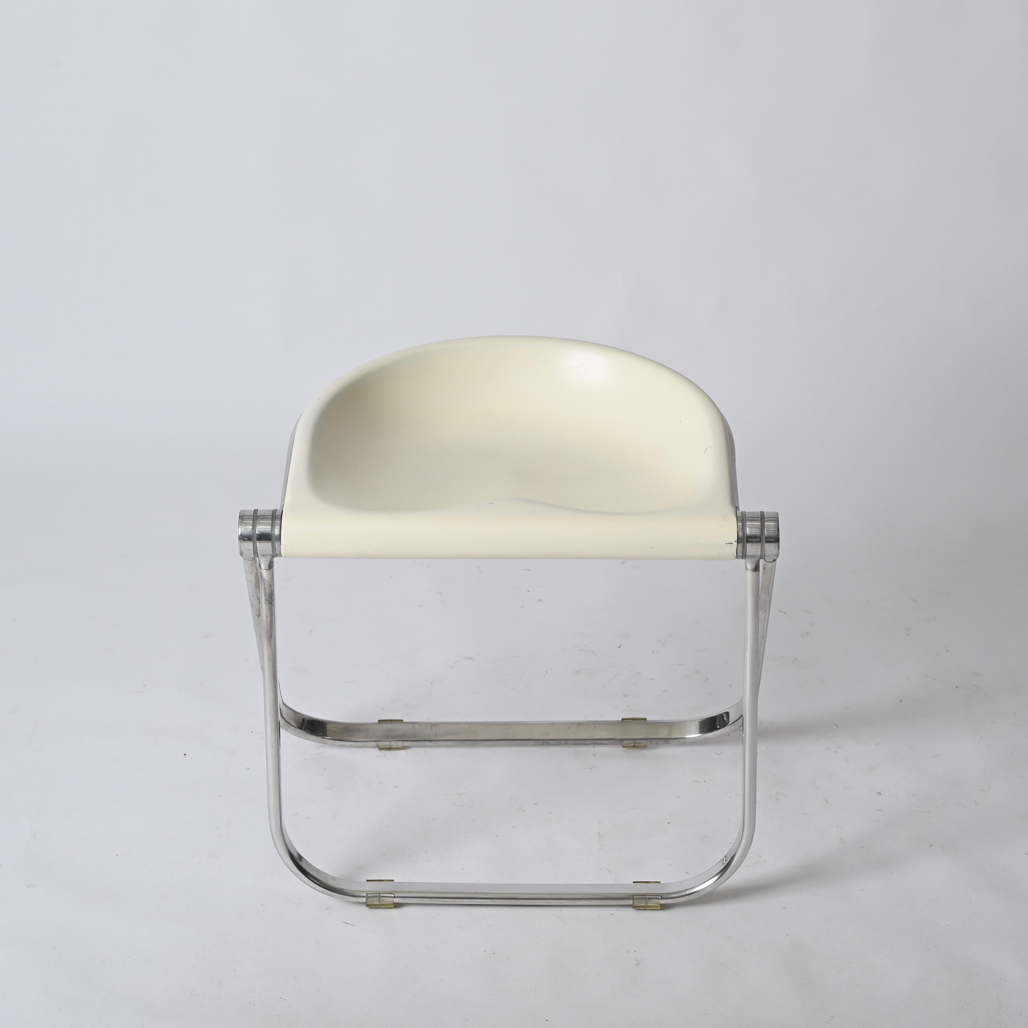 Silla Taburete Plegable Blanca Italiana de G. Piretti para Anonima Castelli, 1960 Hecho a mano en venta