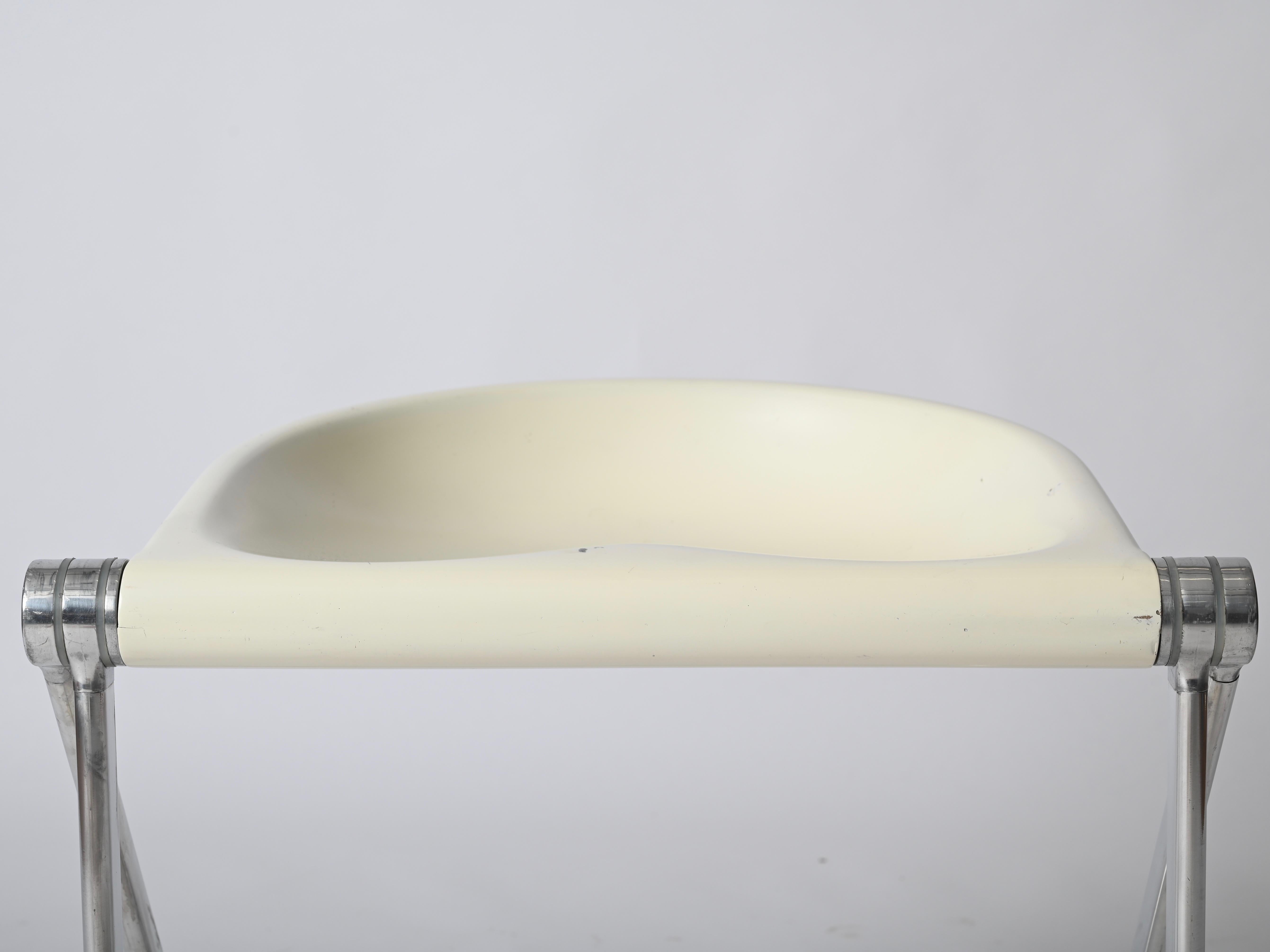 Silla Taburete Plegable Blanca Italiana de G. Piretti para Anonima Castelli, 1960 en Bueno estado para la venta en Roma, IT