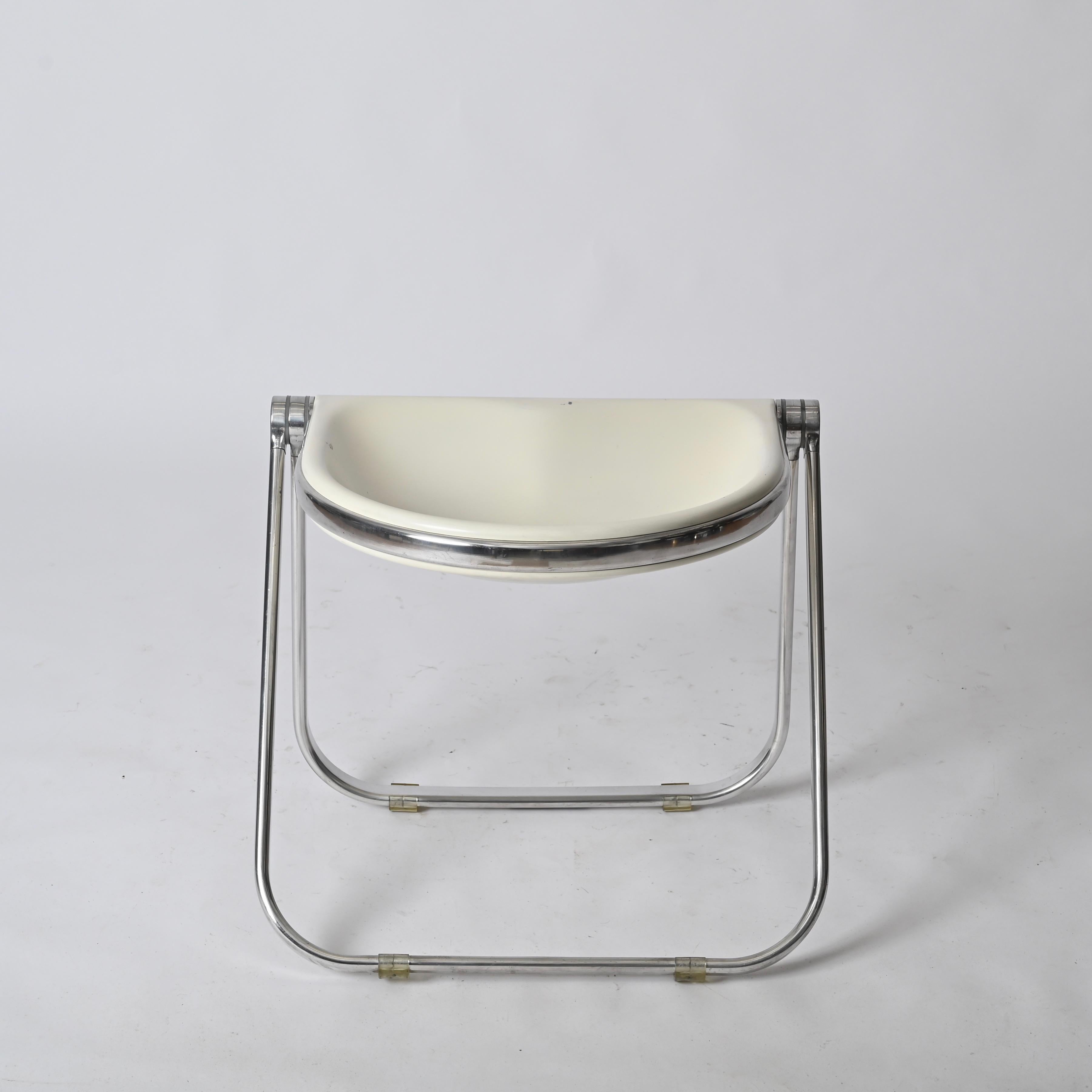 Silla Taburete Plegable Blanca Italiana de G. Piretti para Anonima Castelli, 1960 siglo XX en venta