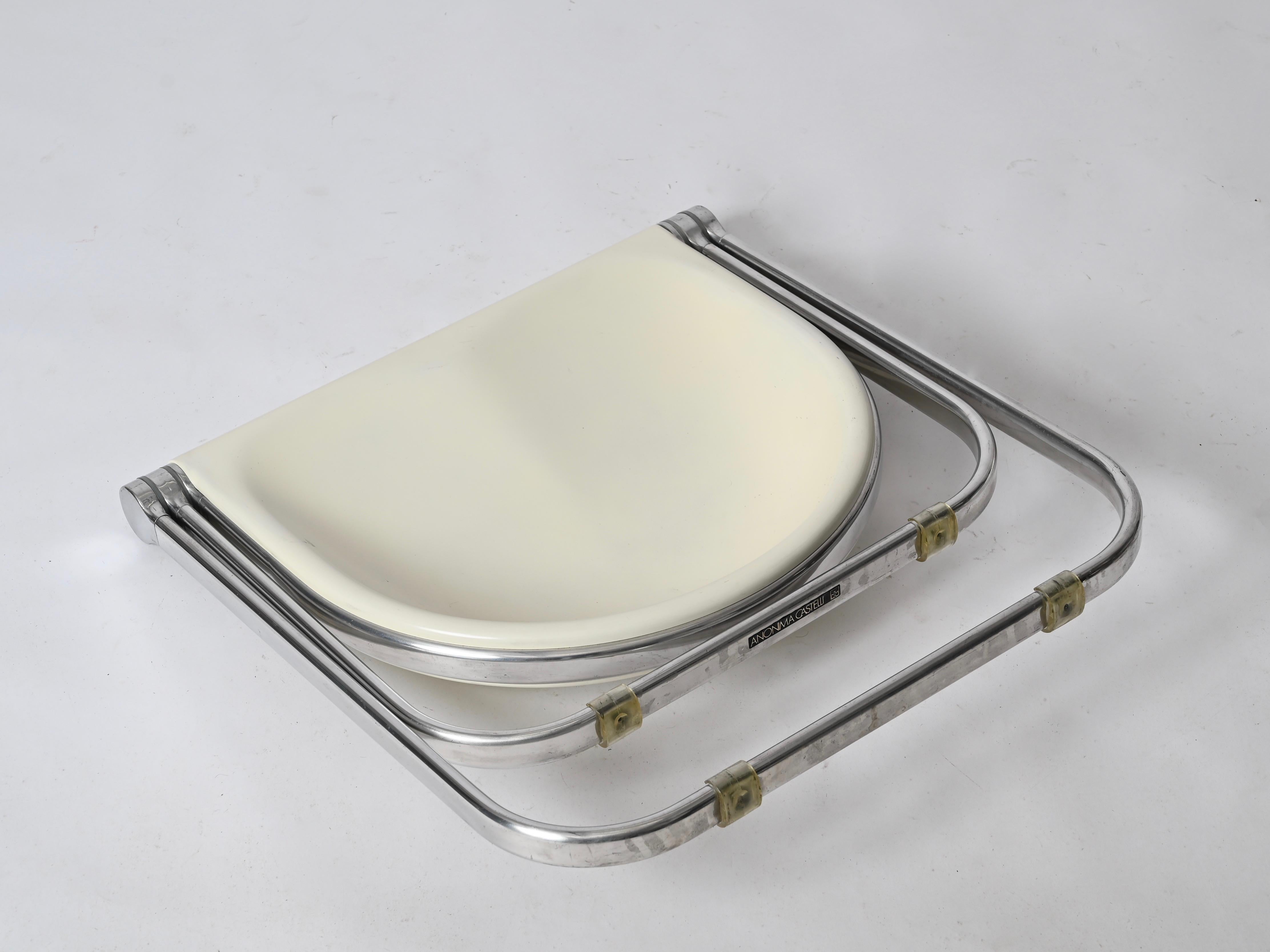 Silla Taburete Plegable Blanca Italiana de G. Piretti para Anonima Castelli, 1960 en venta 1
