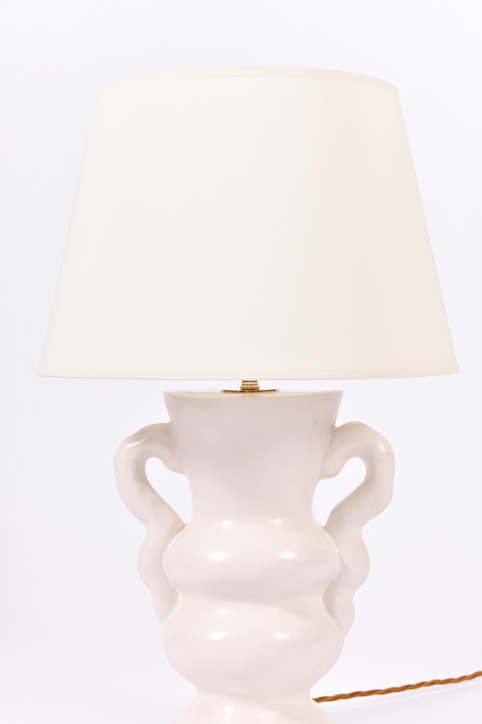 White Polished Plaster Table Lamp, by Dorian Caffot de Fawes 1