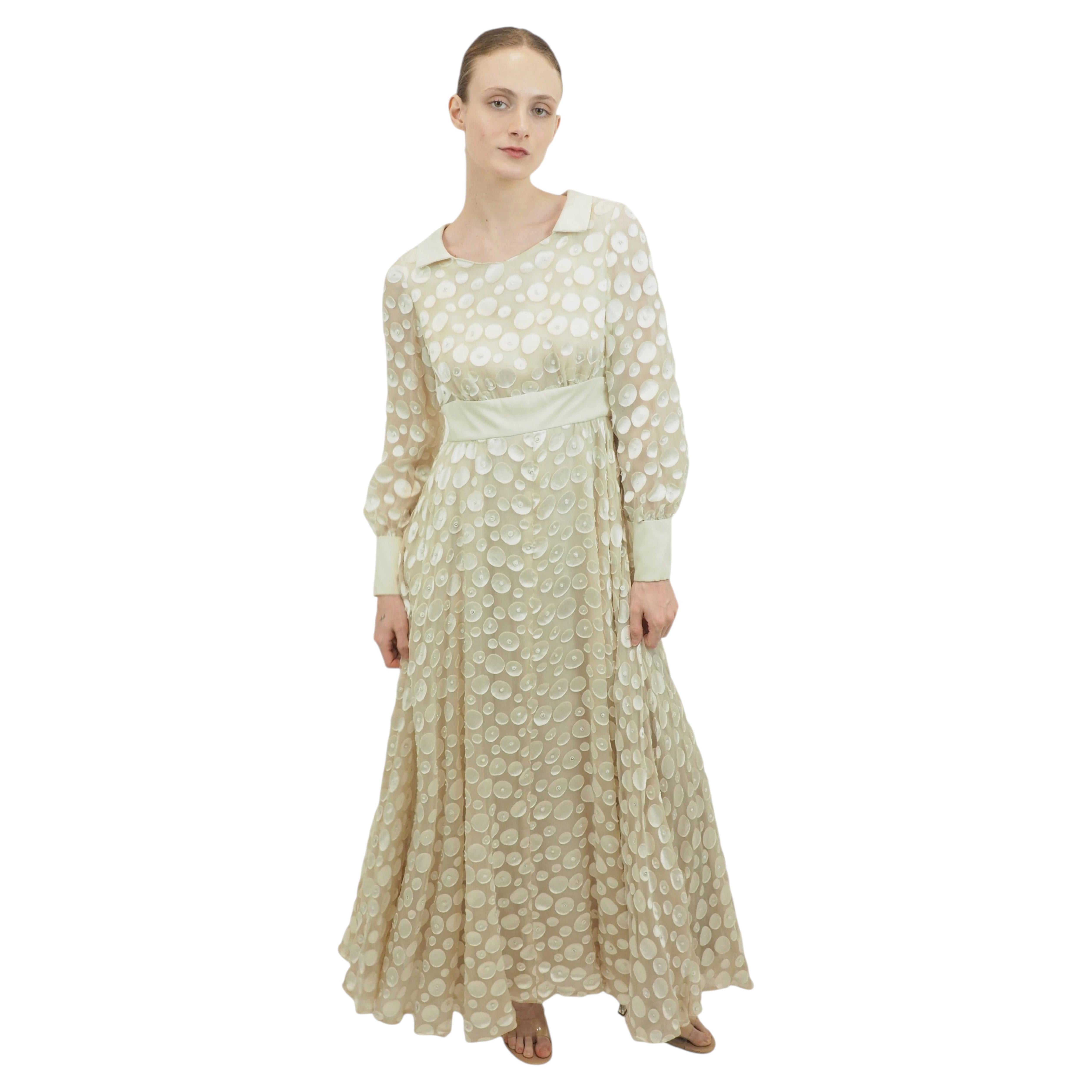 White Polka Dot Chiffon L/S Dress