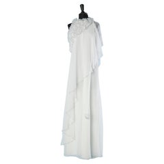 Vintage White polyester chiffon asymmetrical evening dress with ruffles DP Gowns 