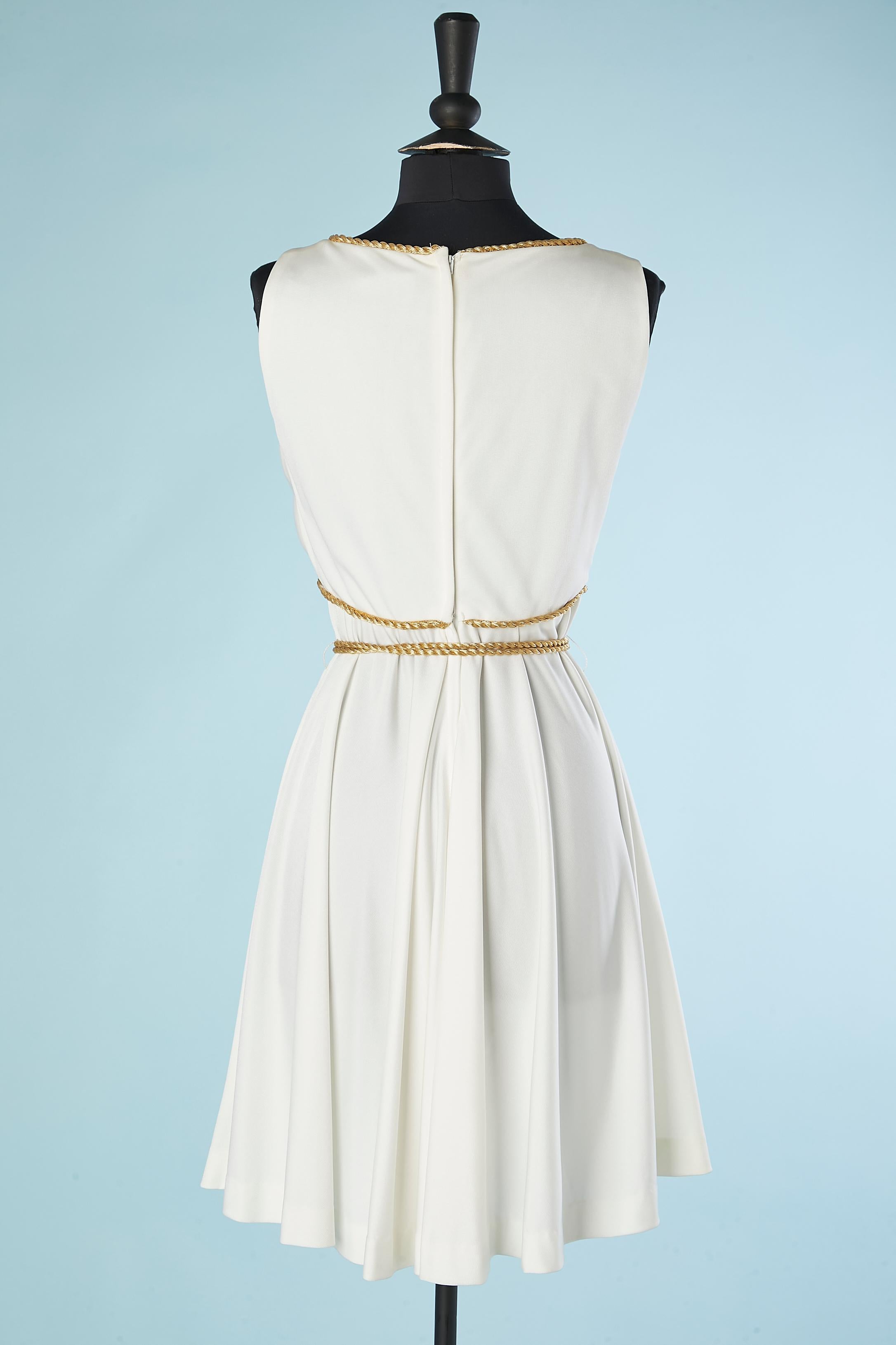 Women's White polyester cocktail dress with gold lurex braid passementerie Lord & Taylor For Sale