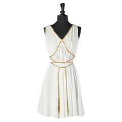 White polyester cocktail dress with gold lurex braid passementerie Lord & Taylor