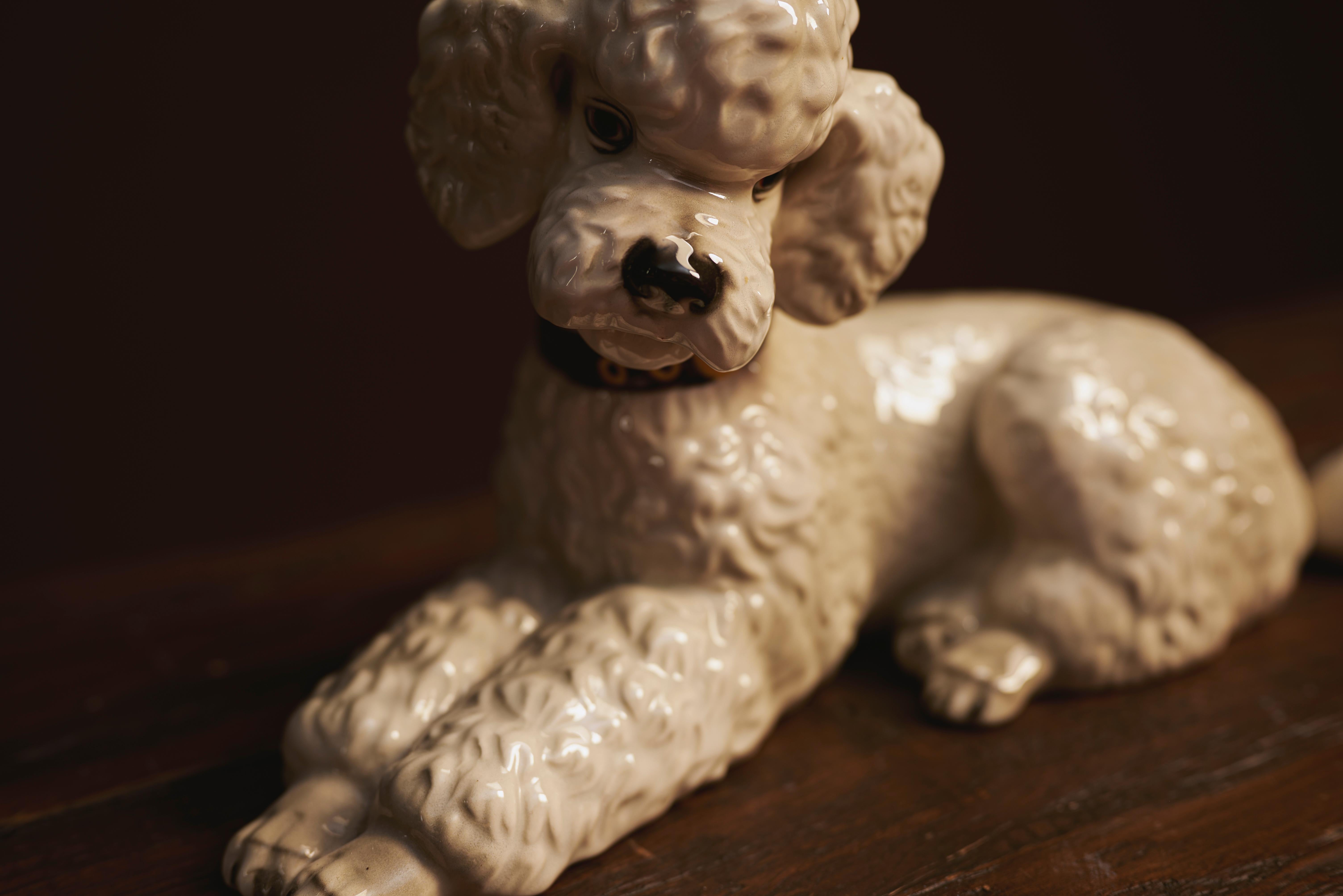 Austrian White Poodle Sculpture by Ina Eisenbeisser-Fuchs for Keramos, Vienna, 1963 For Sale