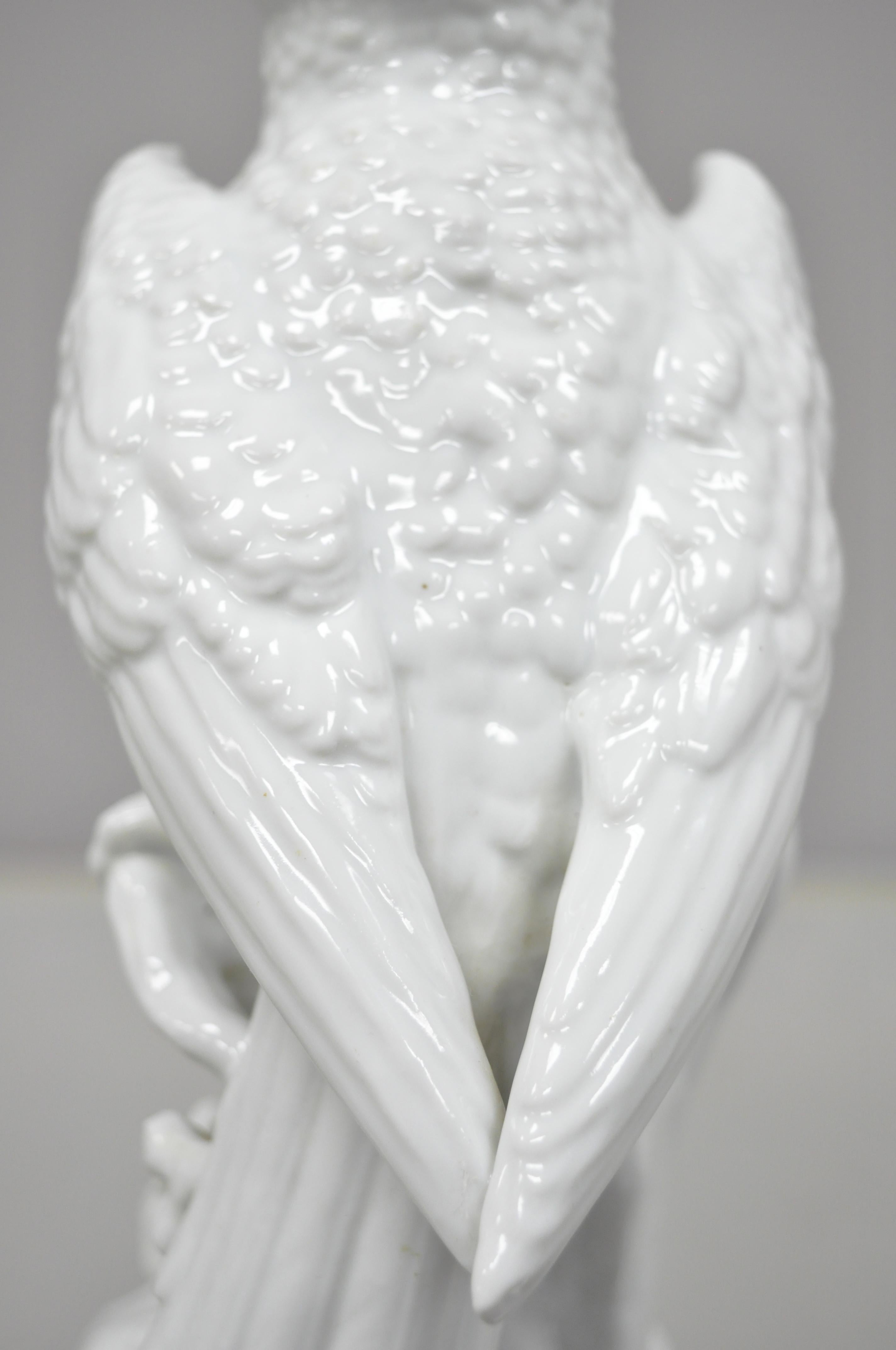 20th Century White Porcelain Parrot Figure Statue 5 Point Crown N Capodimonte or German For Sale