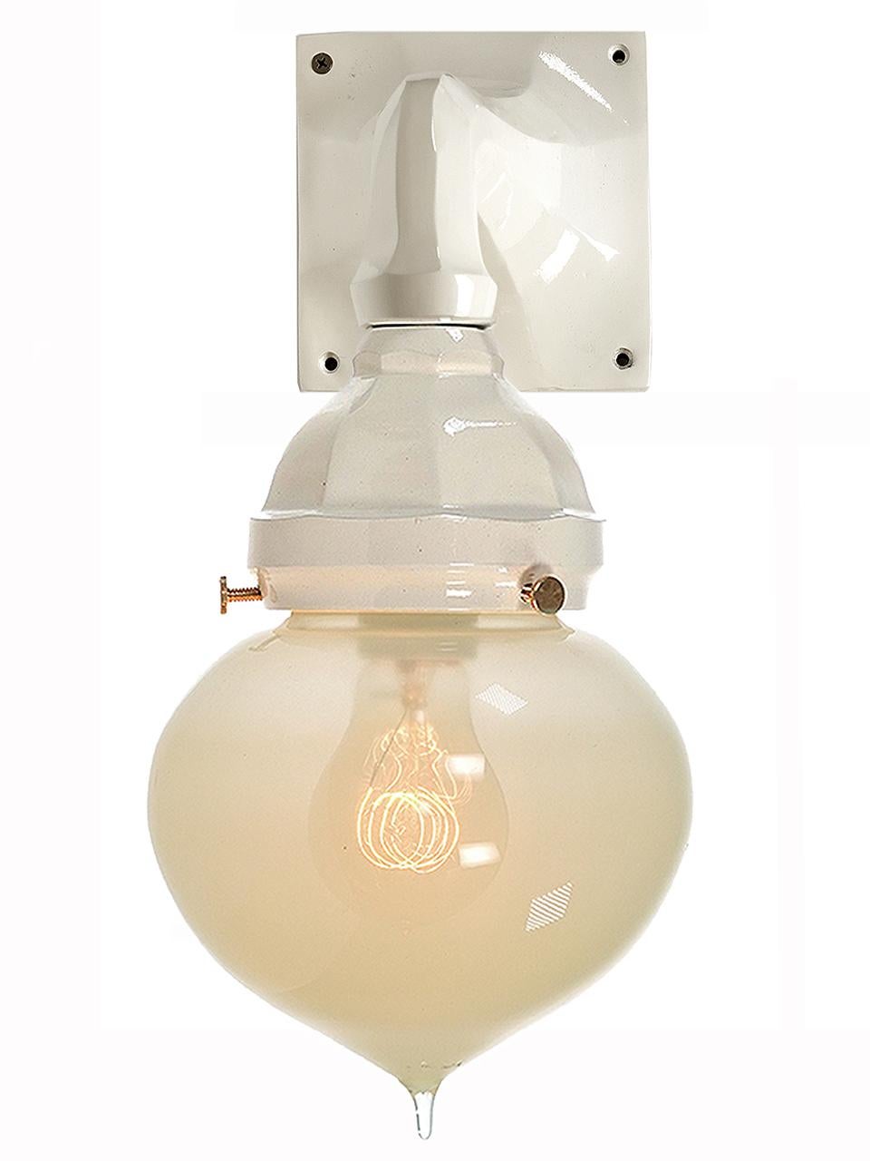 Schoolhouse Classic White Porcelain And Vaseline Glass Sconce For Sale