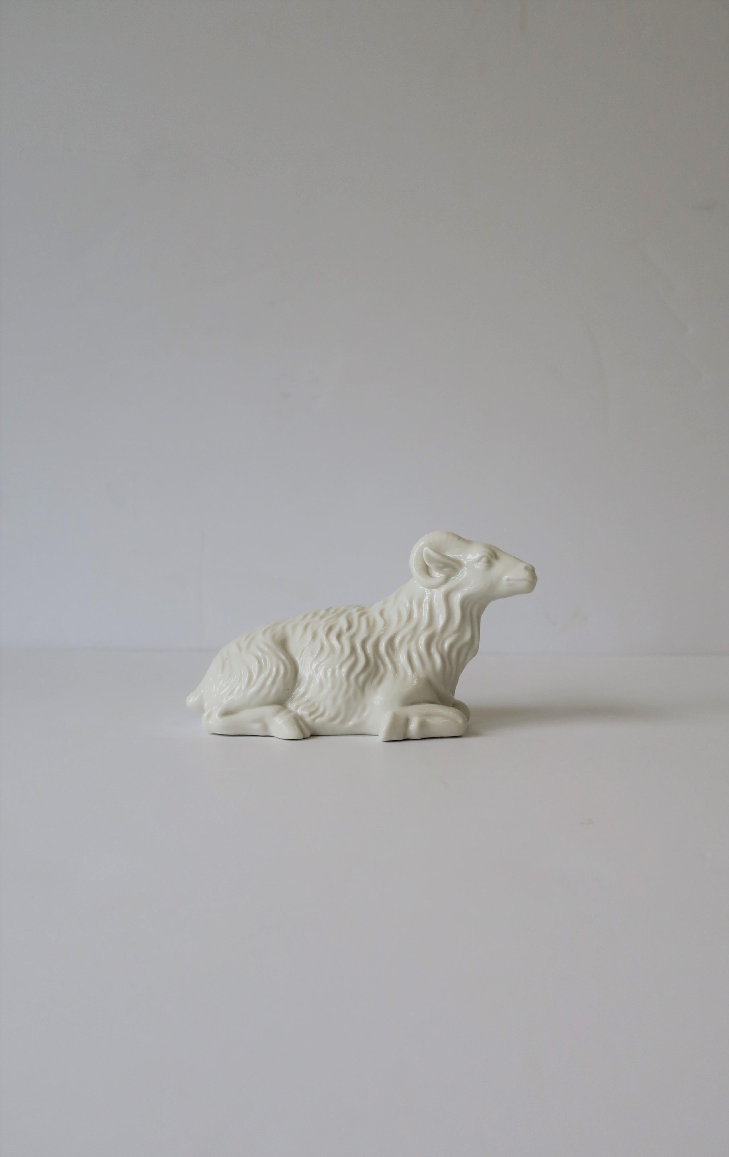 Japanese White Porcelain Animal Ram Sculpture