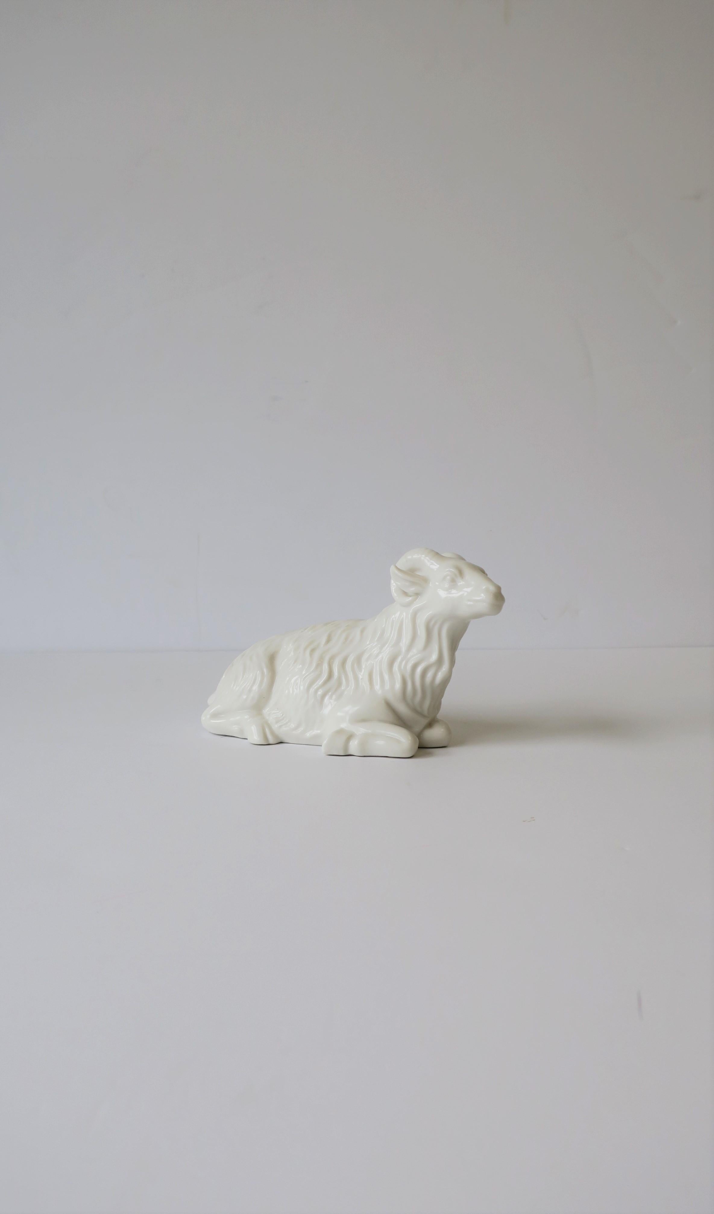 Glazed White Porcelain Animal Ram Sculpture