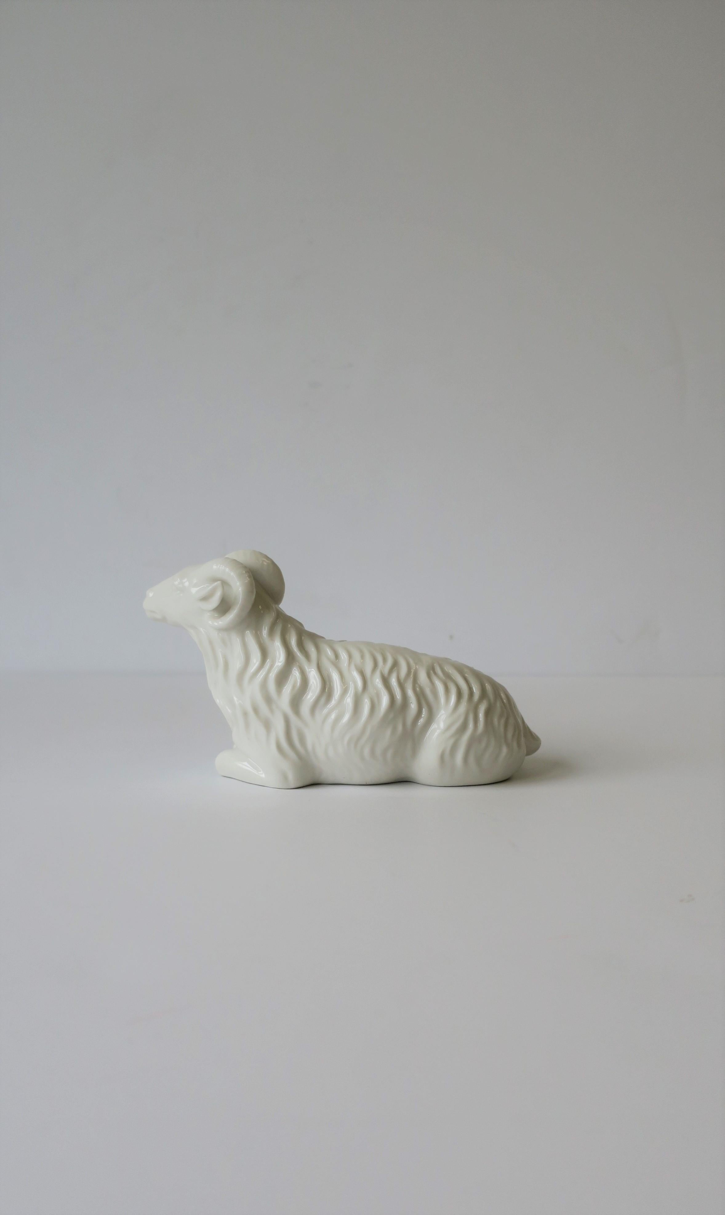 White Porcelain Animal Ram Sculpture In Good Condition In New York, NY