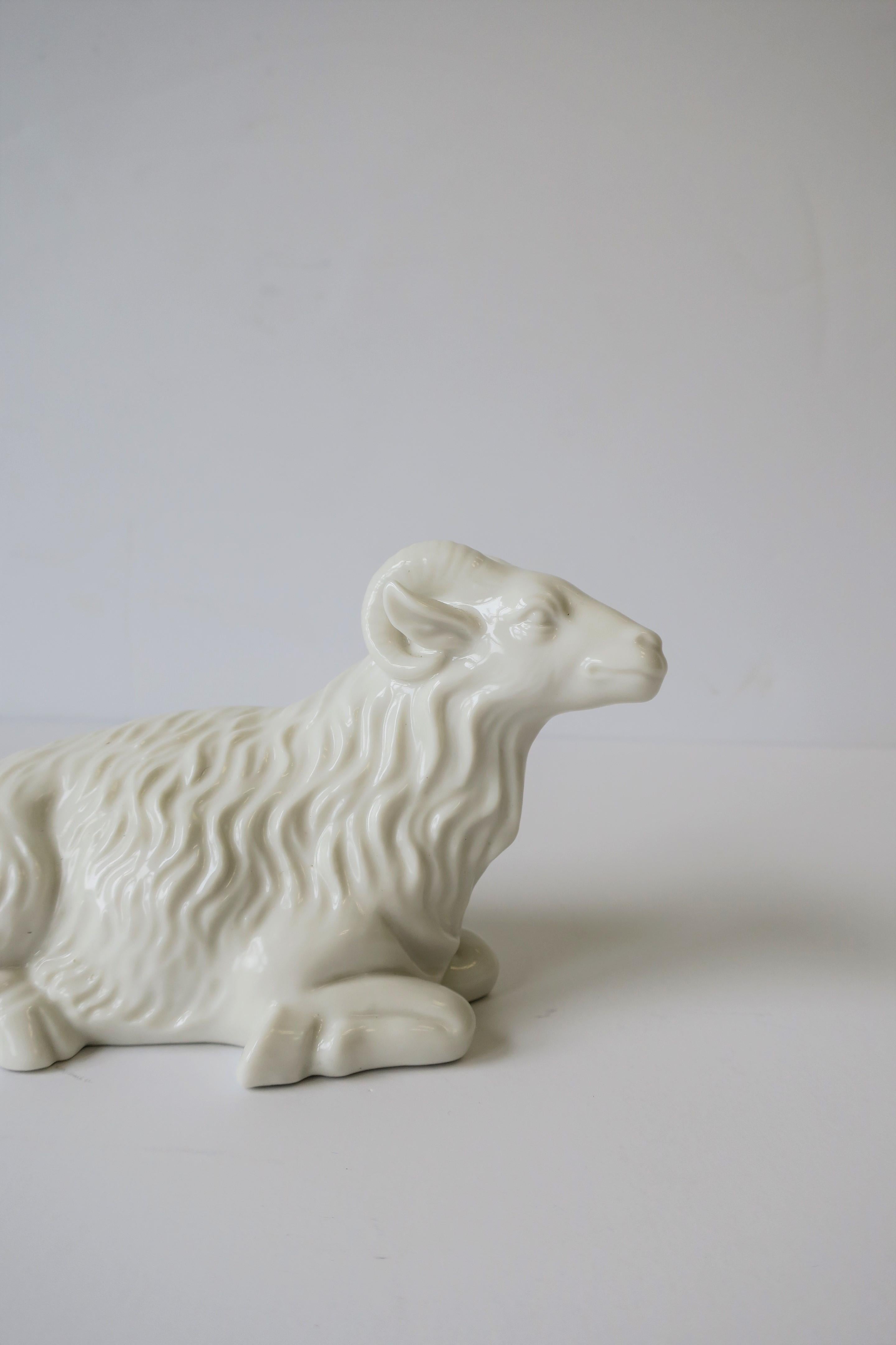 Ceramic White Porcelain Animal Ram Sculpture