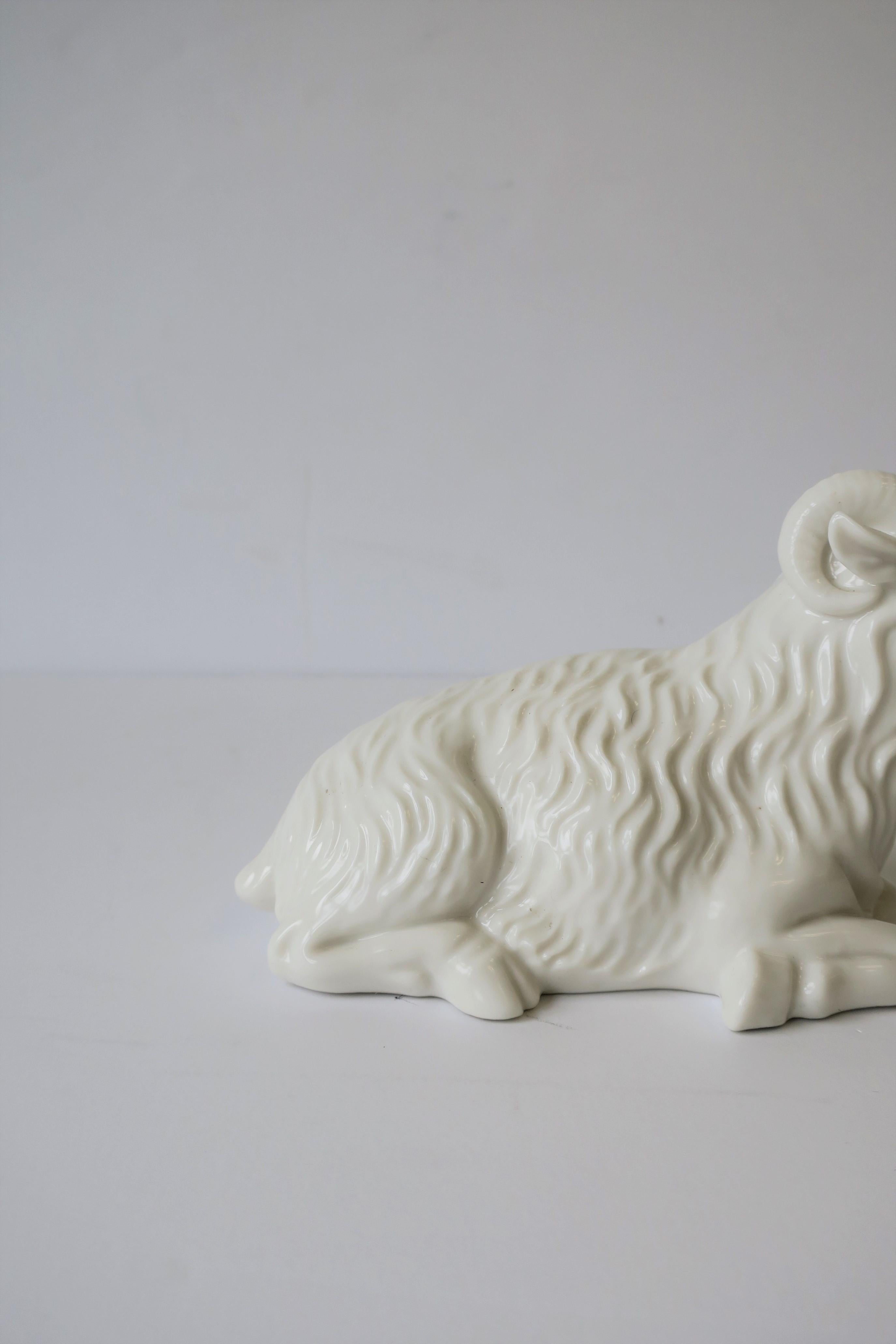 White Porcelain Animal Ram Sculpture 1