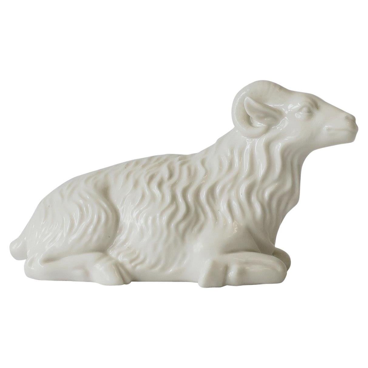 White Porcelain Animal Ram Sculpture