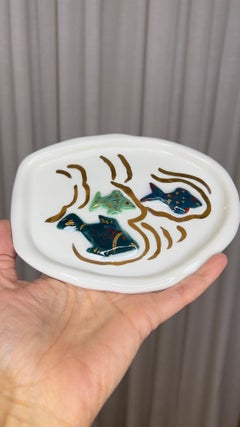 White Porcelain Ashtray with Fish Handmade by Hania Jneid
