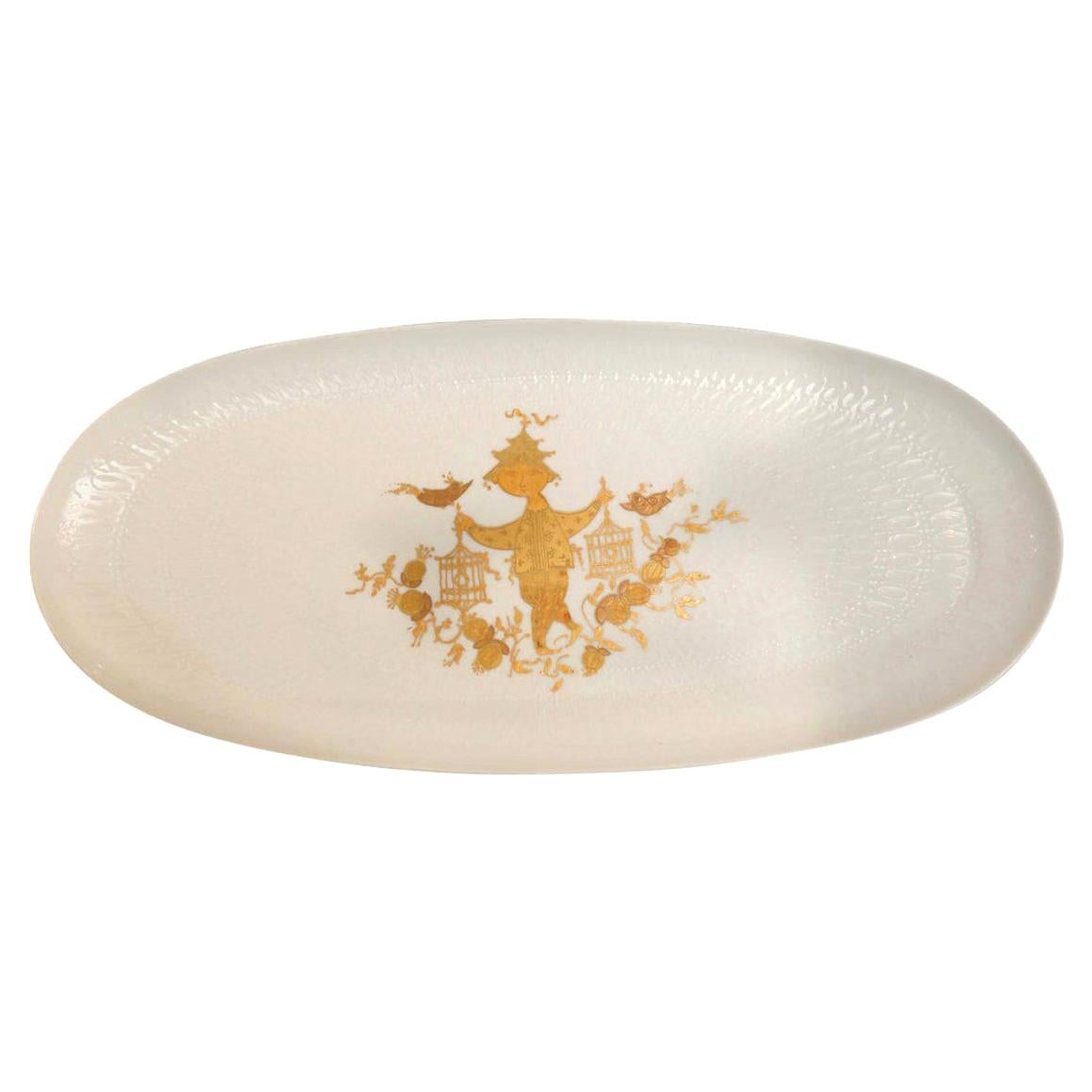 White Porcelain Bjørn Wiinblad for Rosenthal Romance Gold Decorative Platter For Sale