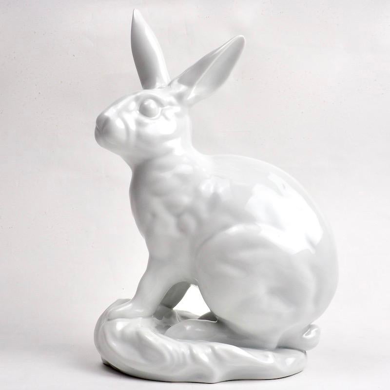 Art Deco White Porcelain Blanc de Chine Rabbit by Eva Vastagh for Herend