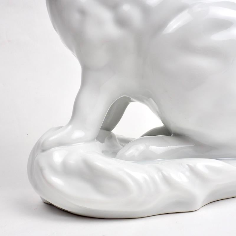 White porcelain rabbit by Eva Vastagh (1900-1942) for Herend of Hungary.

Born in 1900 Vastagh was one of a small number of trained professional sculptors to be regularly commissioned by the exclusive Herend Porcelain manufacturer in Budapest.