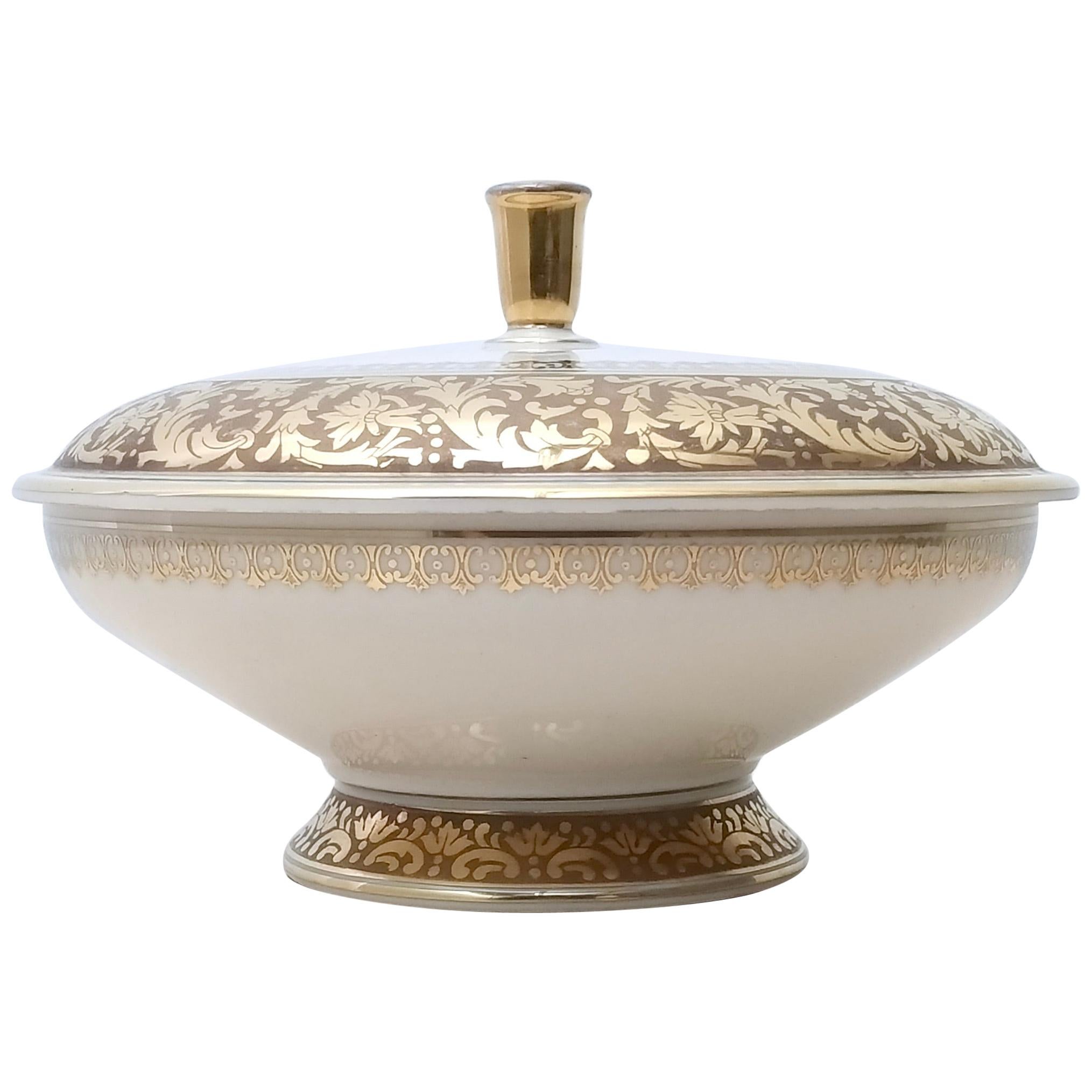 Mid-Century Modern Bol à bijoux vintage en porcelaine blanche avec détails dorés de Rosenthal en vente