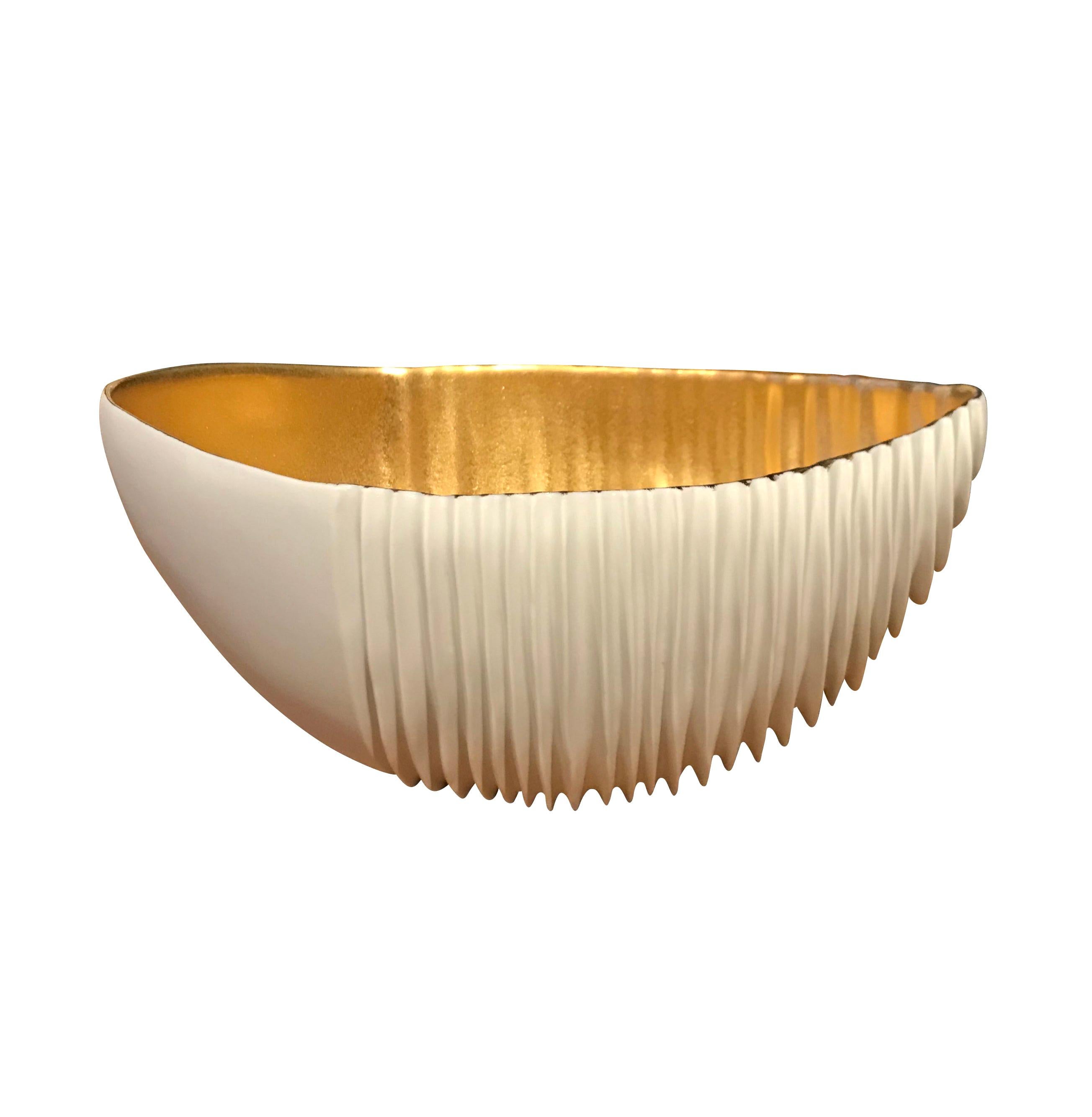 White Porcelain Bowl with Gold Leaf Inside, Italy, Contemporary
