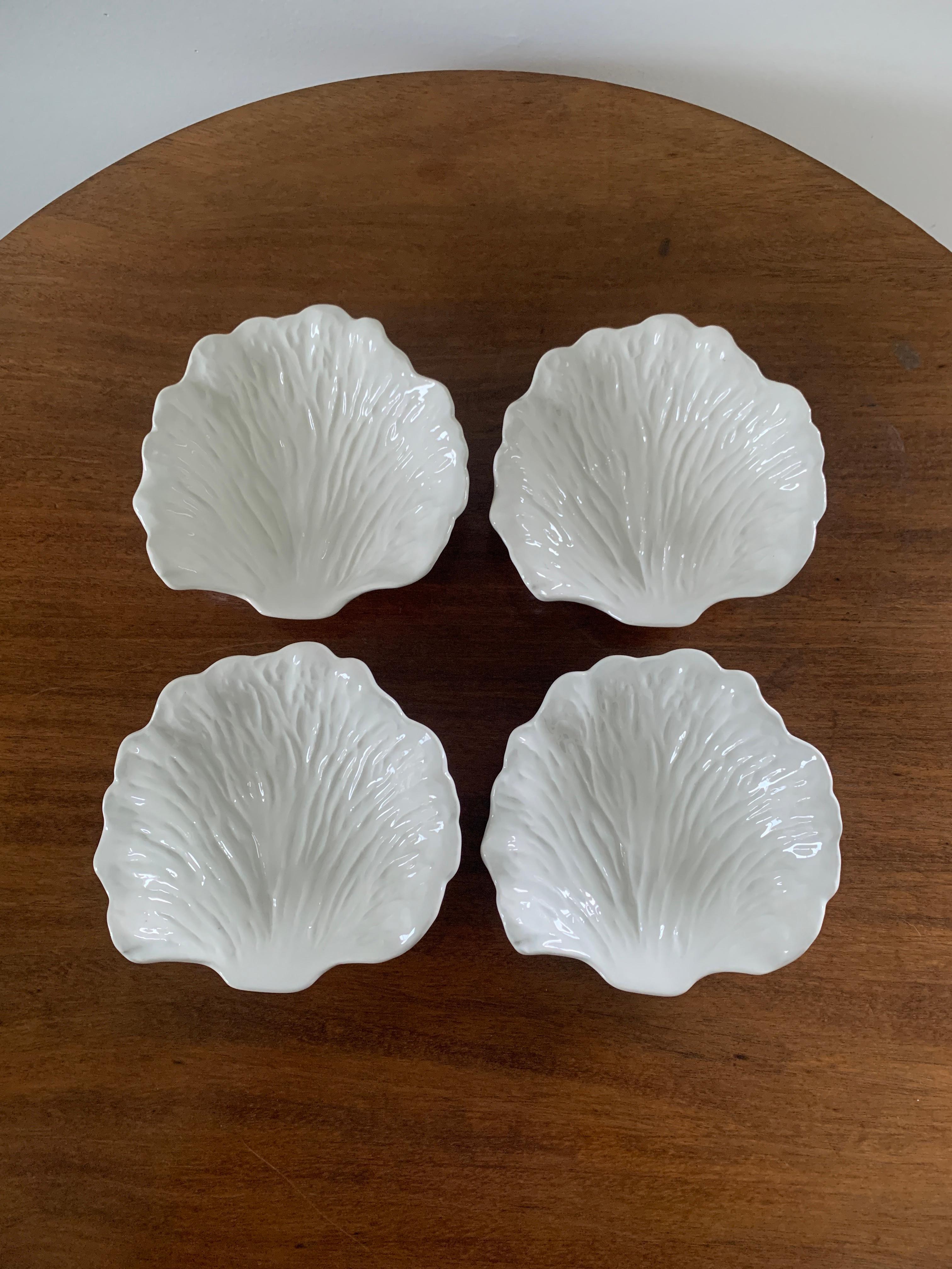 Mid-20th Century White Porcelain Cabbage Plates, Set of Four For Sale