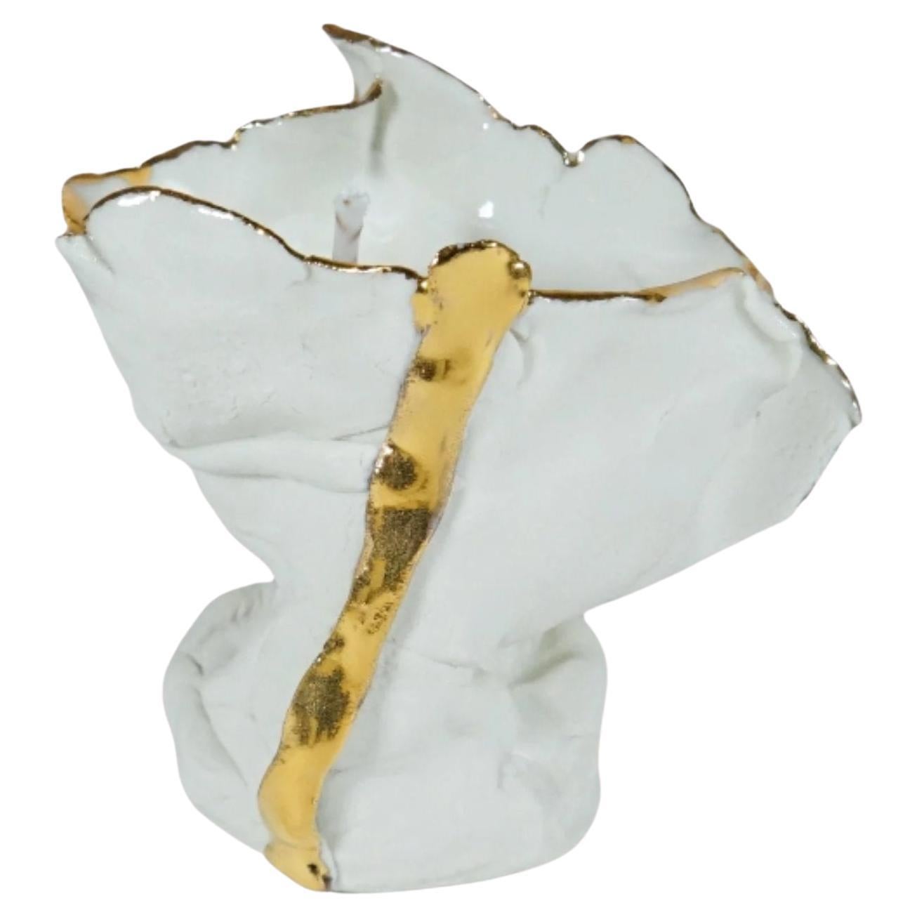 White and Gold Contemporary Porcelain Candle Holder