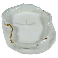 White Porcelain Romanesque Gold Lustered Candle Holder