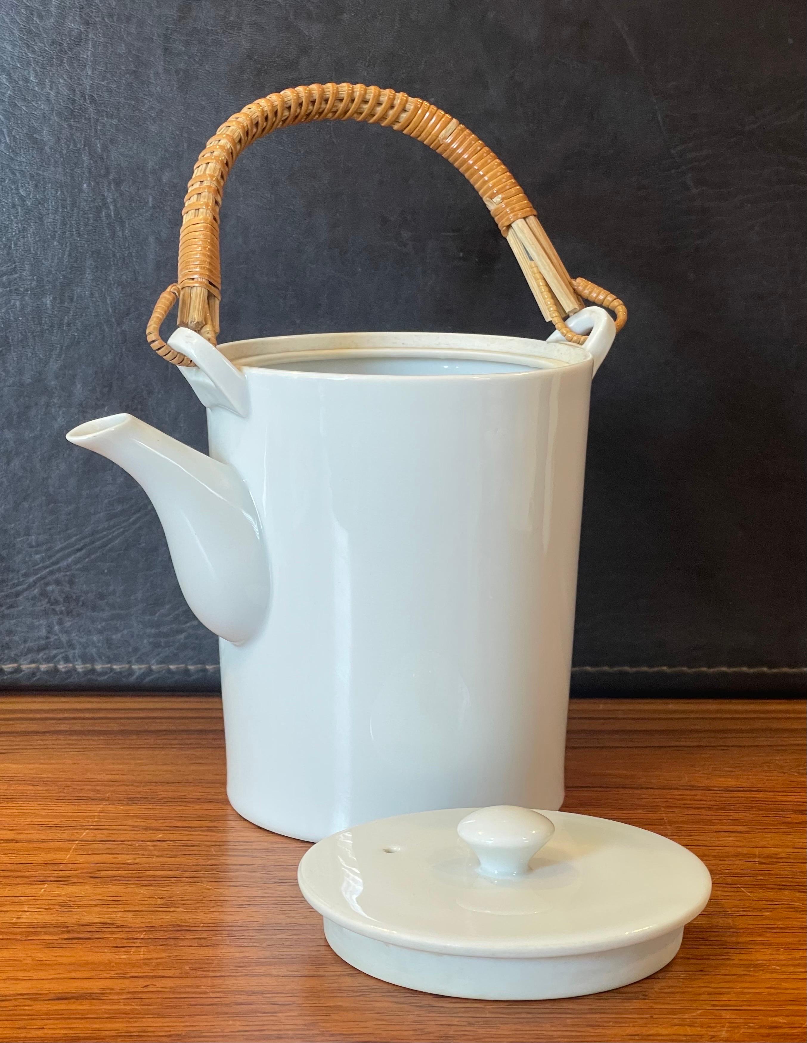 20th Century White Porcelain & Cane Handle Teapot by Kenji Fujita for Freeman Lederman