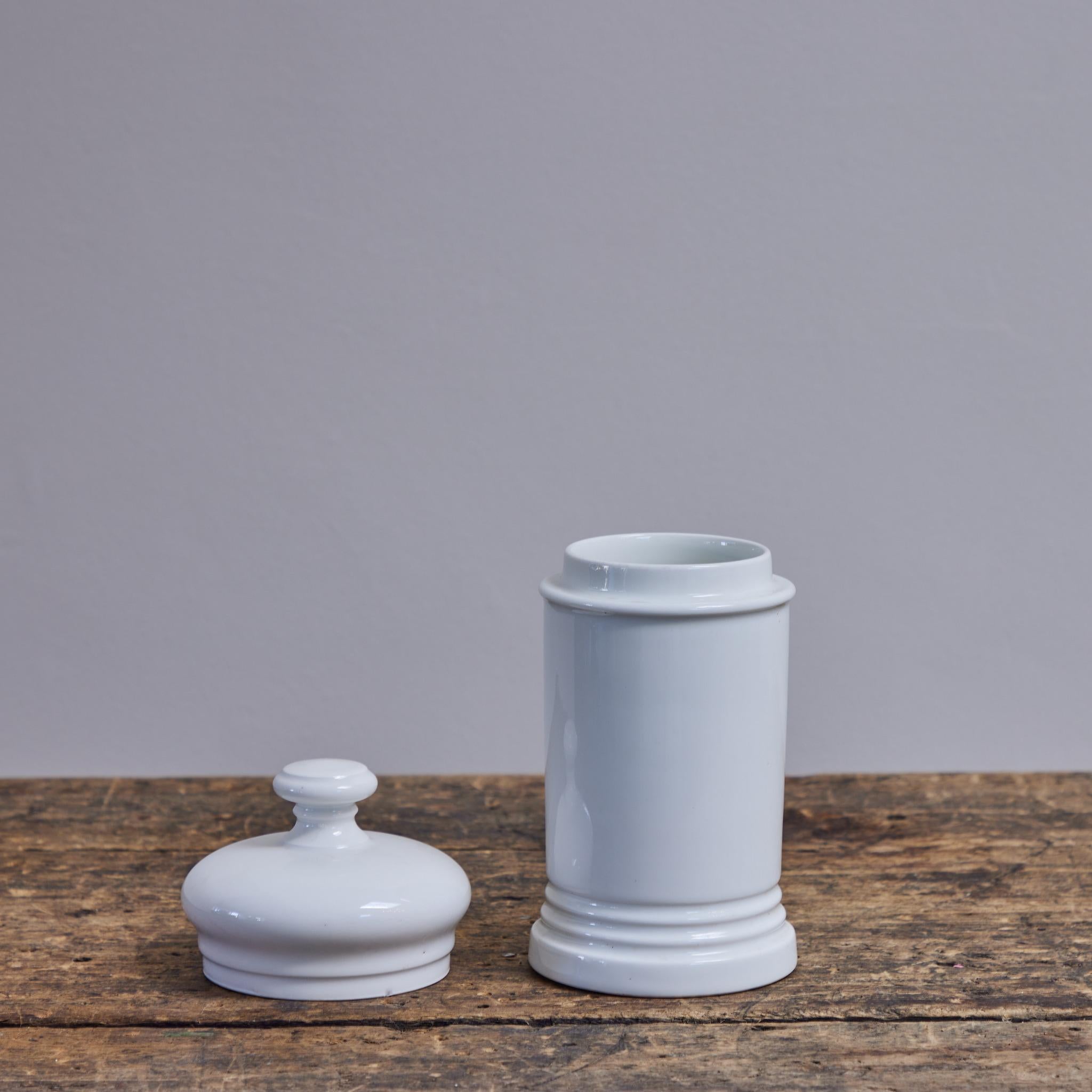 Spanish White Porcelain Canisters from an Herb Dispensary For Sale