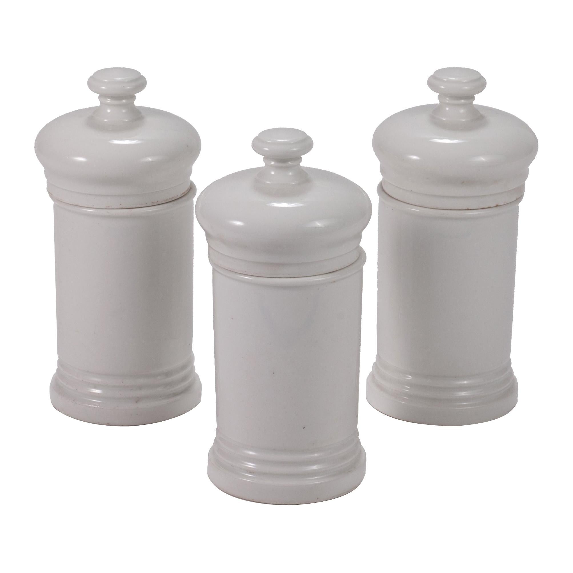 White Porcelain Canisters from an Herb Dispensary For Sale