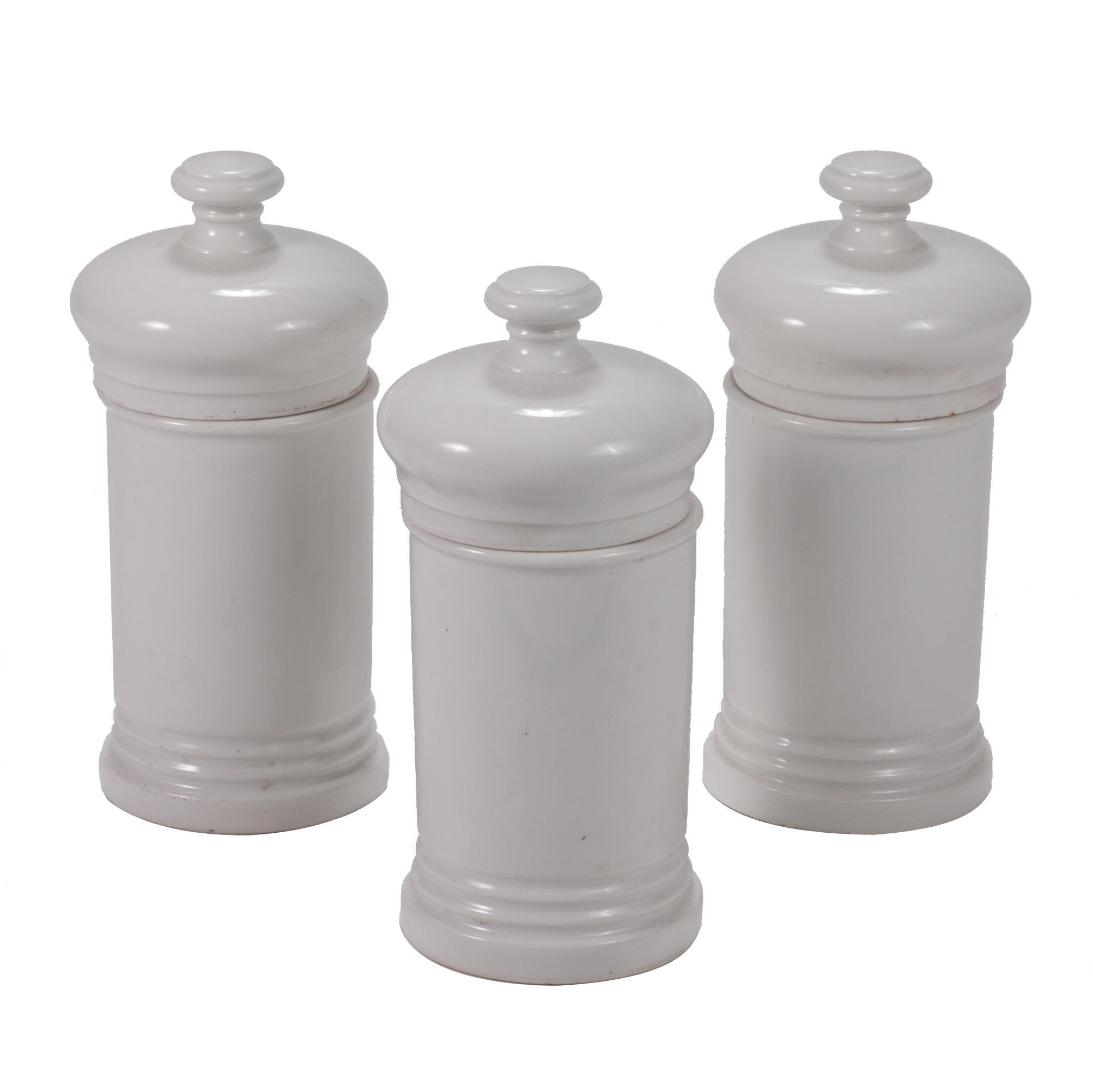 White Porcelain Canisters from an Herb Dispensary