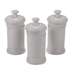 Antique White Porcelain Canisters from an Herb Dispensary