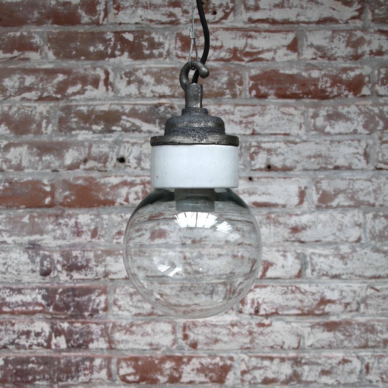 Dutch White Porcelain Cast Iron Clear Glass Industrial Hanging Lights