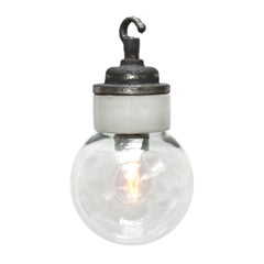 White Porcelain Cast Iron Clear Glass Industrial Hanging Lights