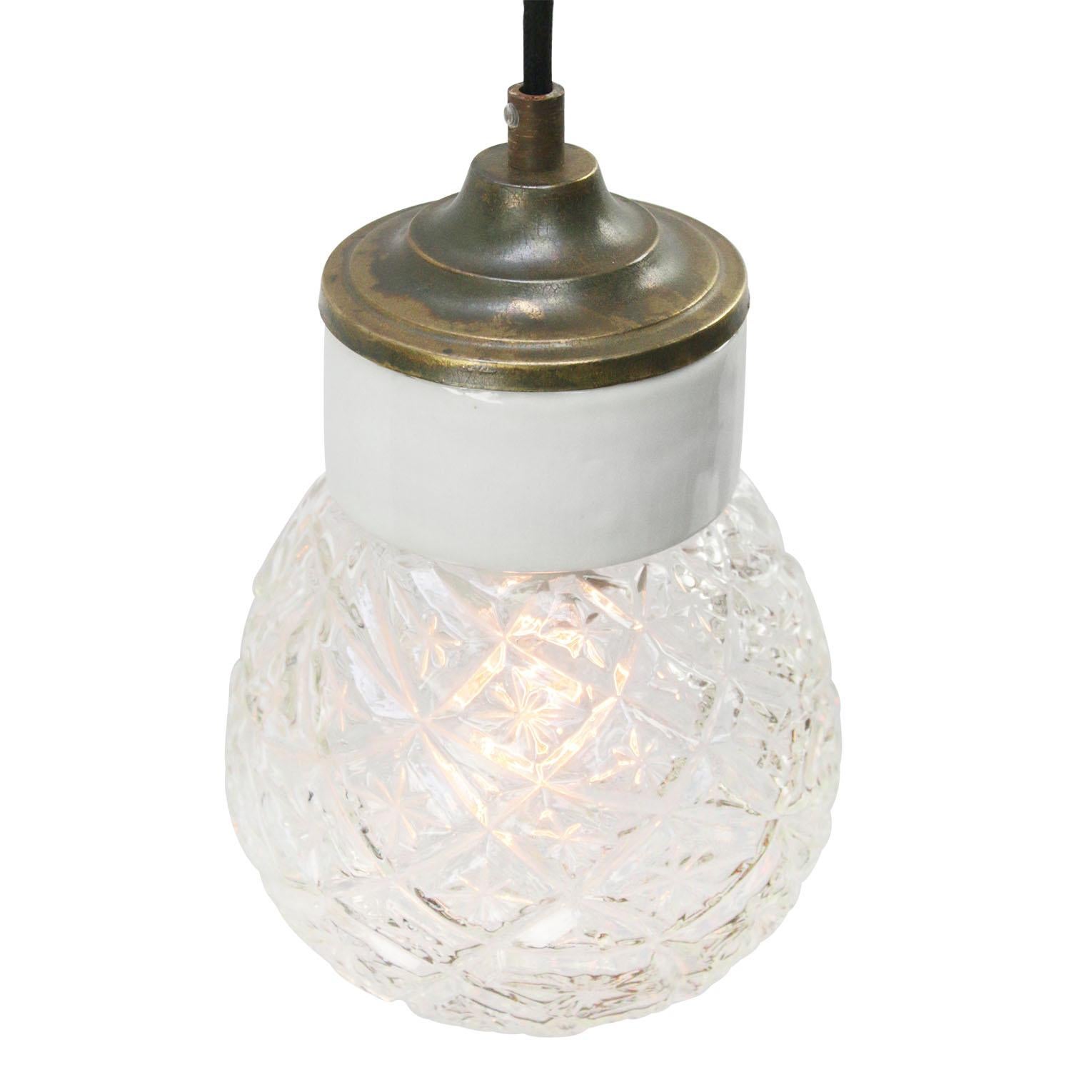 White Porcelain Clear Glass Vintage Industrial Brass Pendant Lights For