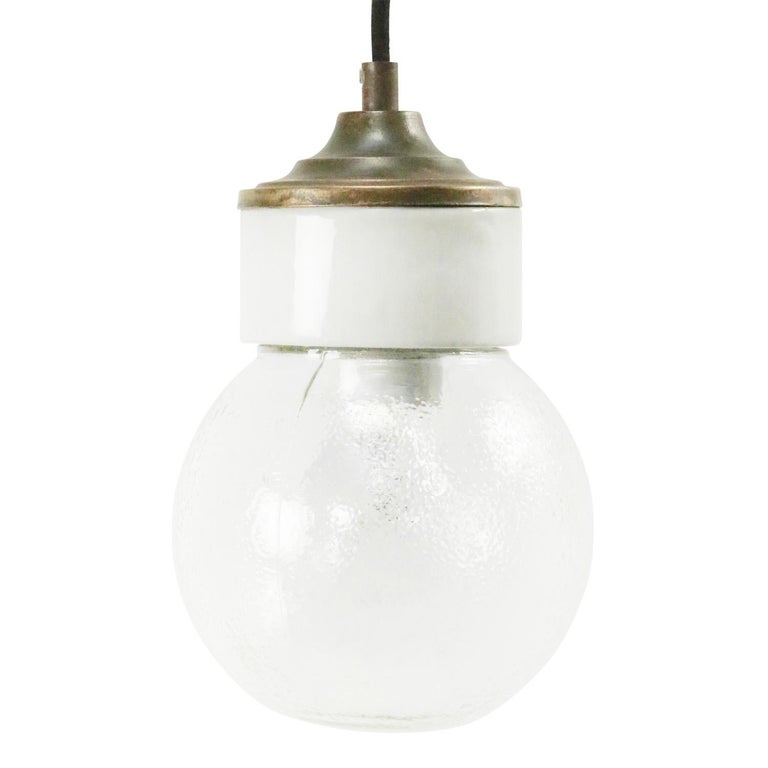 White Porcelain Clear Glass Vintage Industrial Brass Pendant Lights For
