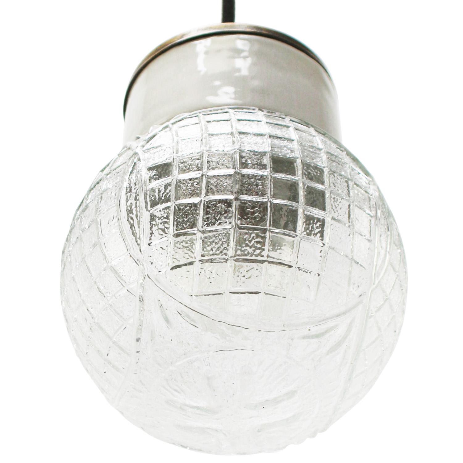 White Porcelain Clear Glass Vintage Industrial Brass Pendant Lights In Good Condition For Sale In Amsterdam, NL