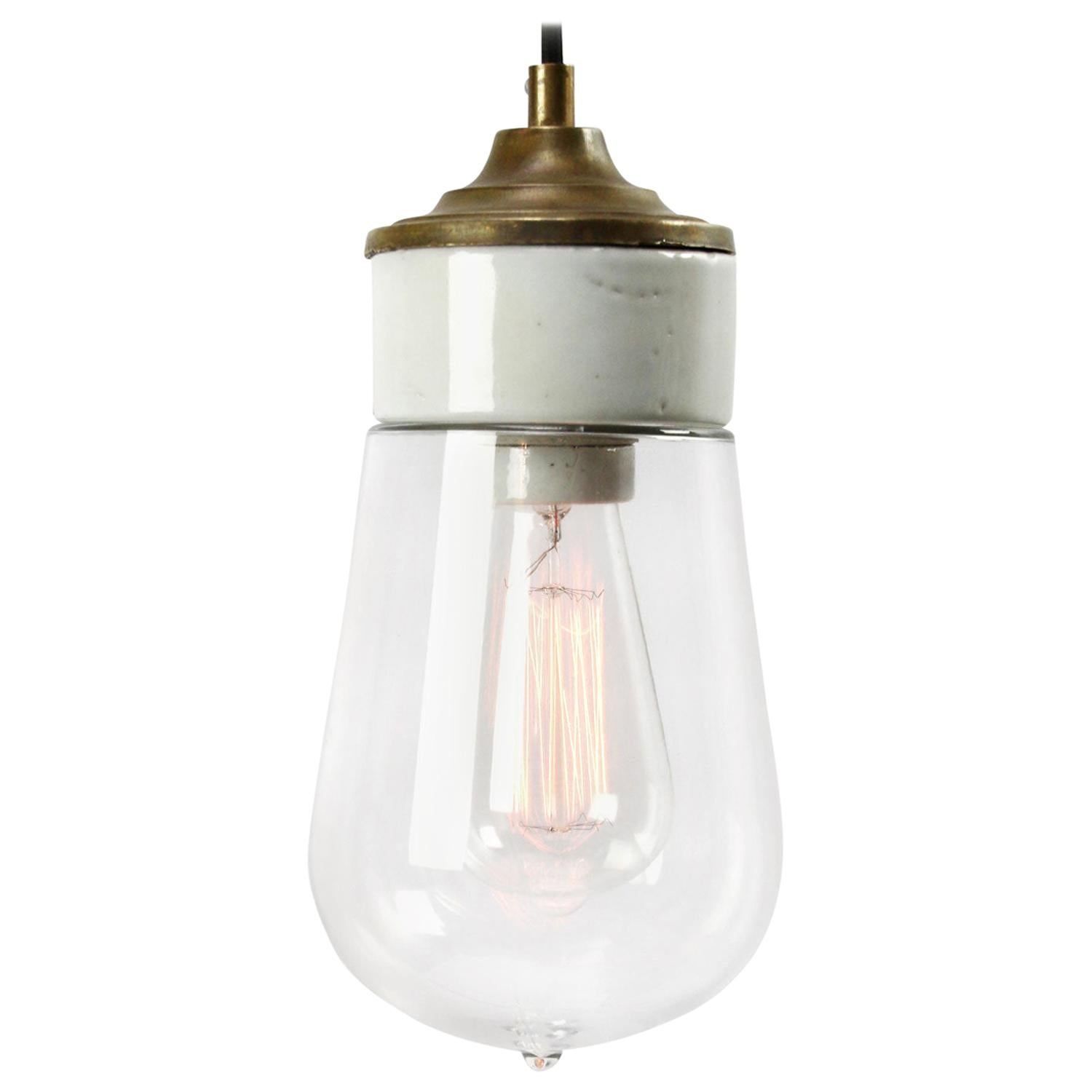 White Porcelain Clear Glass Vintage Industrial Brass Pendant Lights