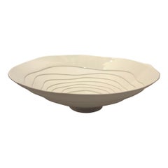 White Porcelain Concentric Circle Design Bowl, Italy, Contemporary