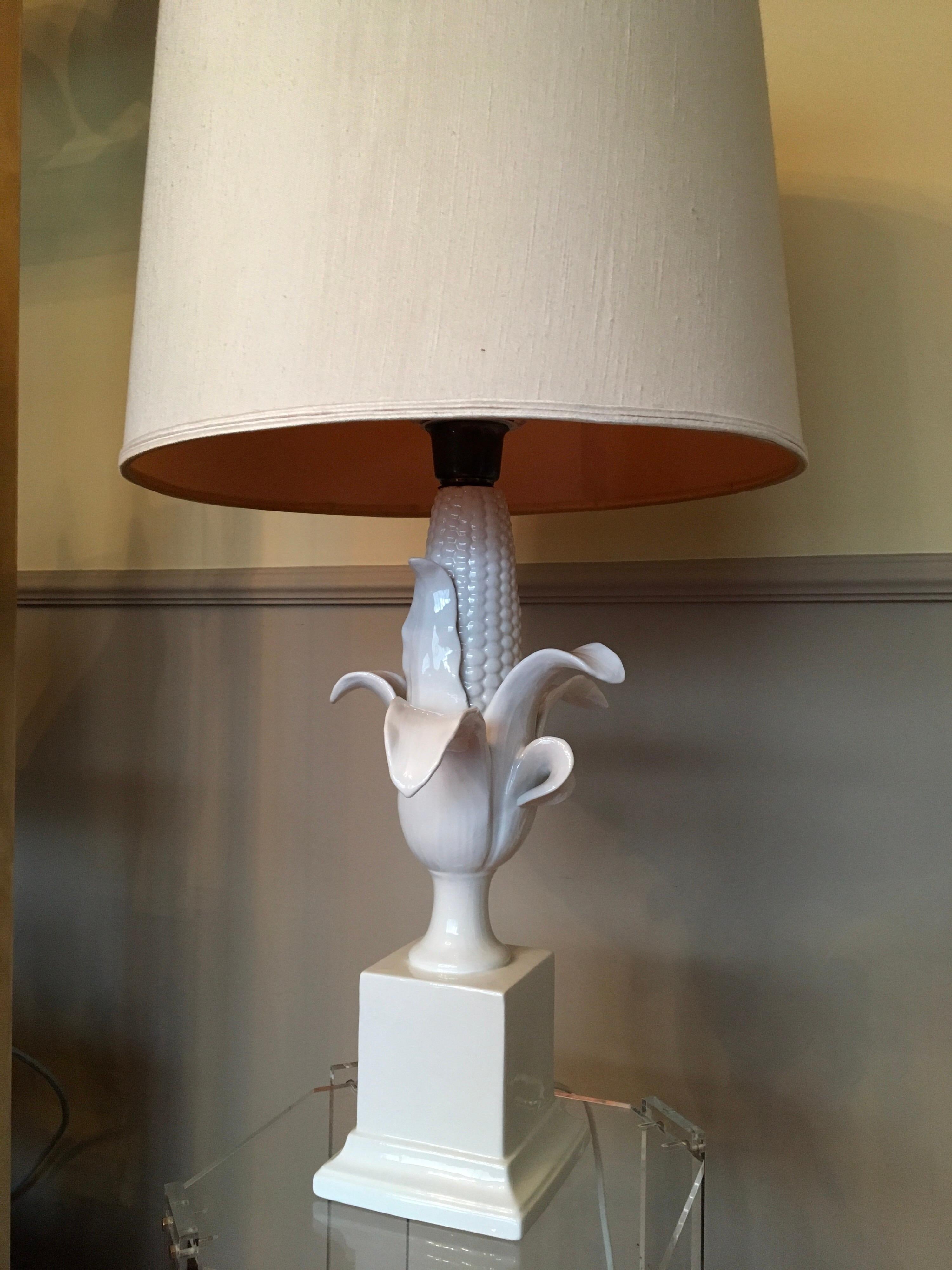 White Porcelain Corn Table Lamp, Italy, 1960s  (Porzellan)