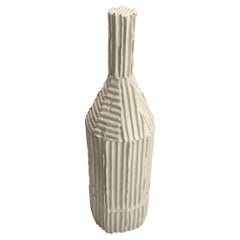 White Porcelain Corrugated Pattern Bottle Shape Sculpture, Italy, Contemporary