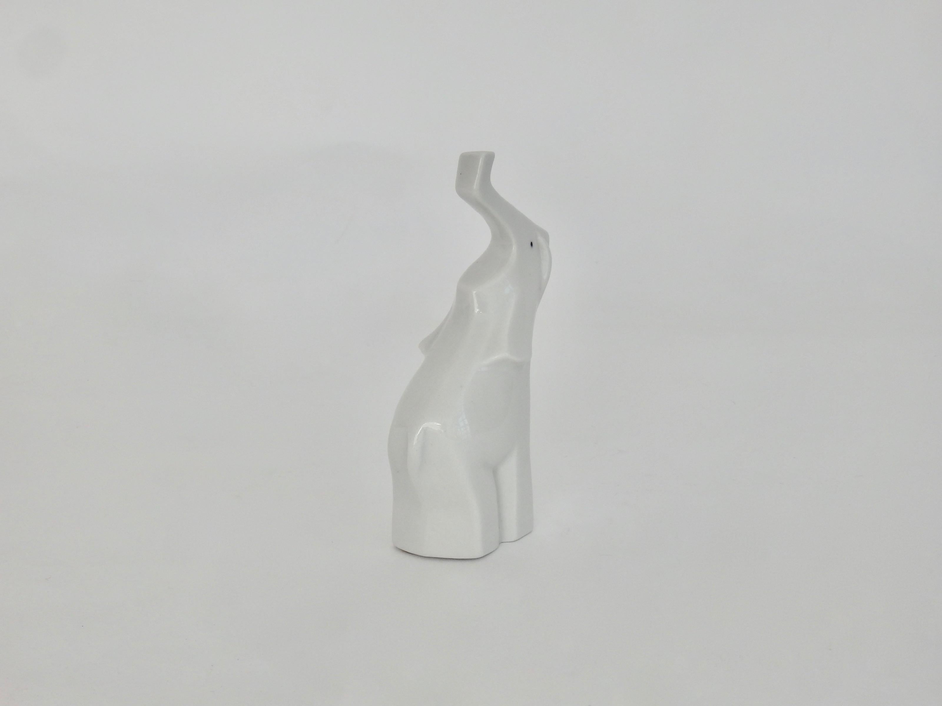 Glazed White Porcelain Cubist Elephant Figurine For Sale