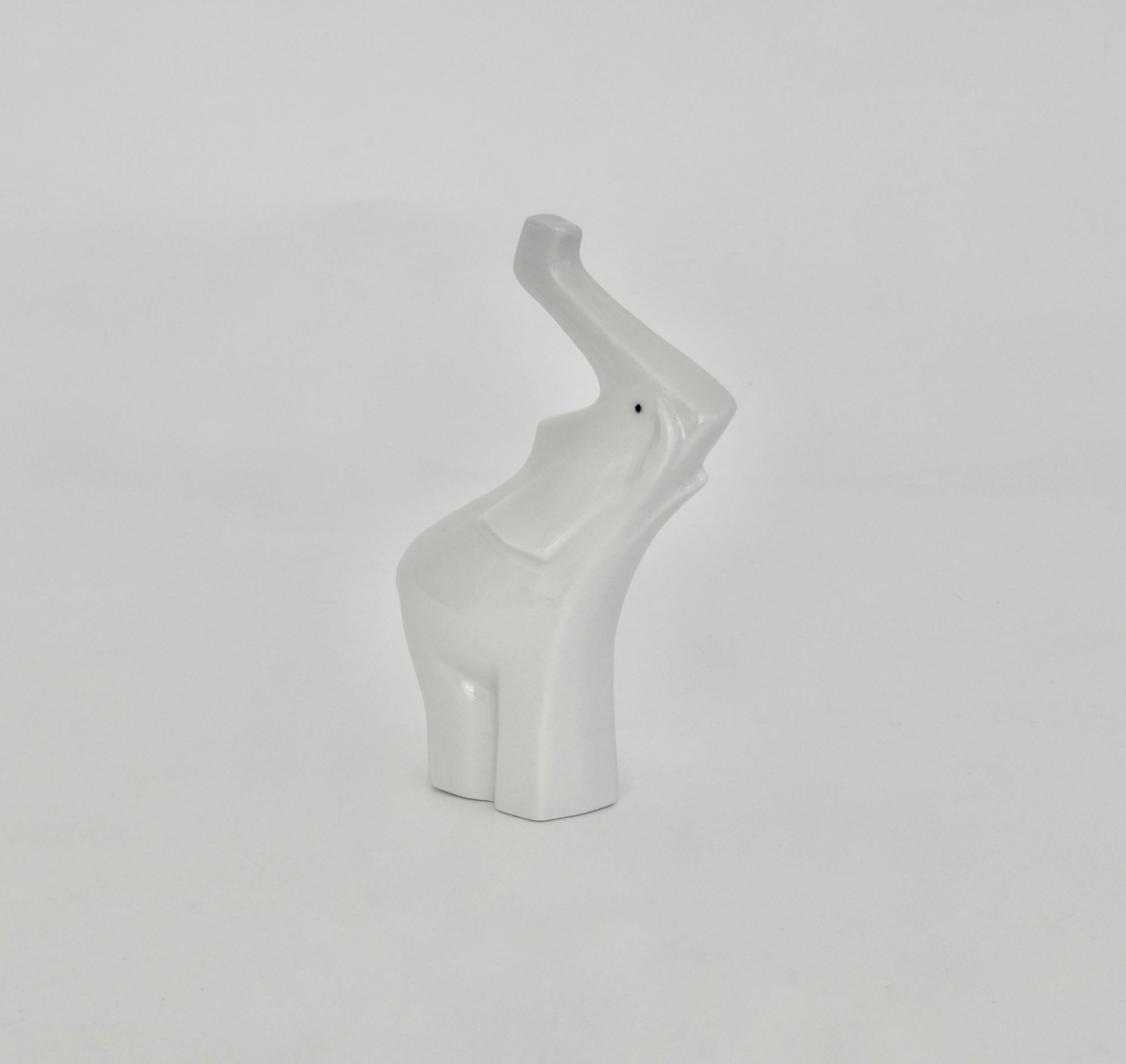 20th Century White Porcelain Cubist Elephant Figurine For Sale