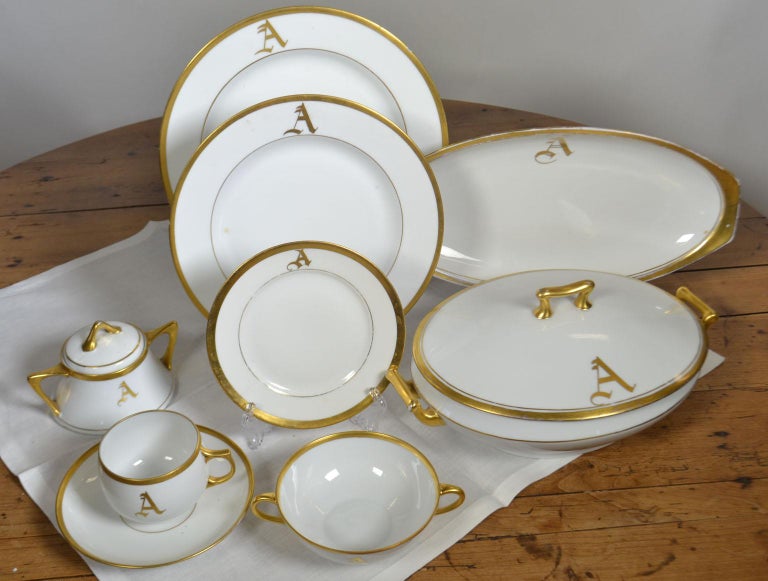 White Porcelain Dinnerware 149 Pieces, Gilt Rim at 1stDibs