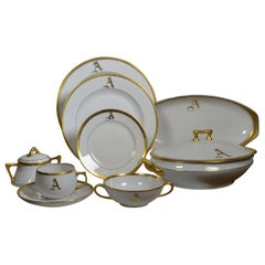 White Porcelain Dinnerware 149 Pieces, Gilt Rim