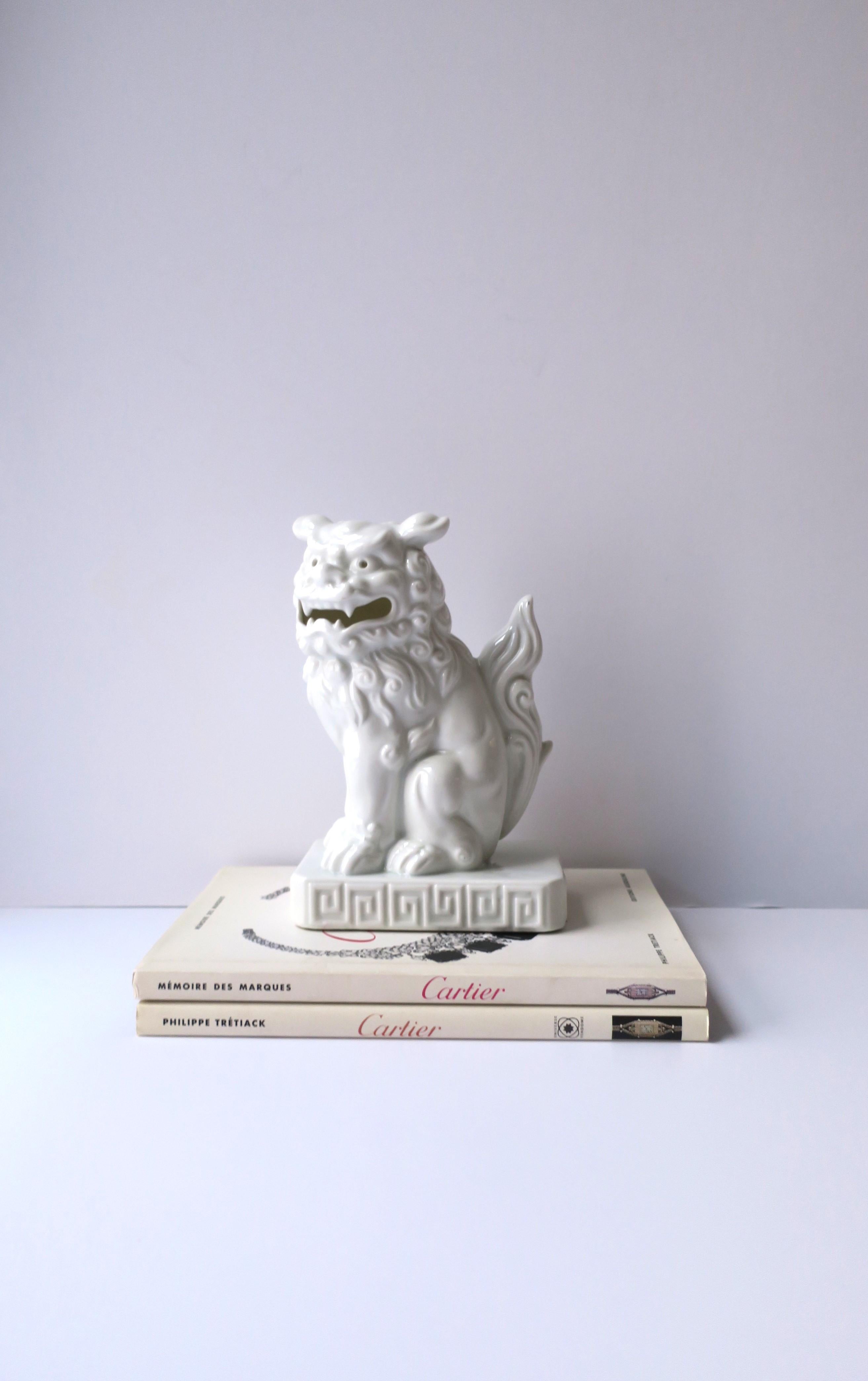 Chinoiserie White Porcelain Foo Dog Lion Decorative Object or Bookend from Japan For Sale