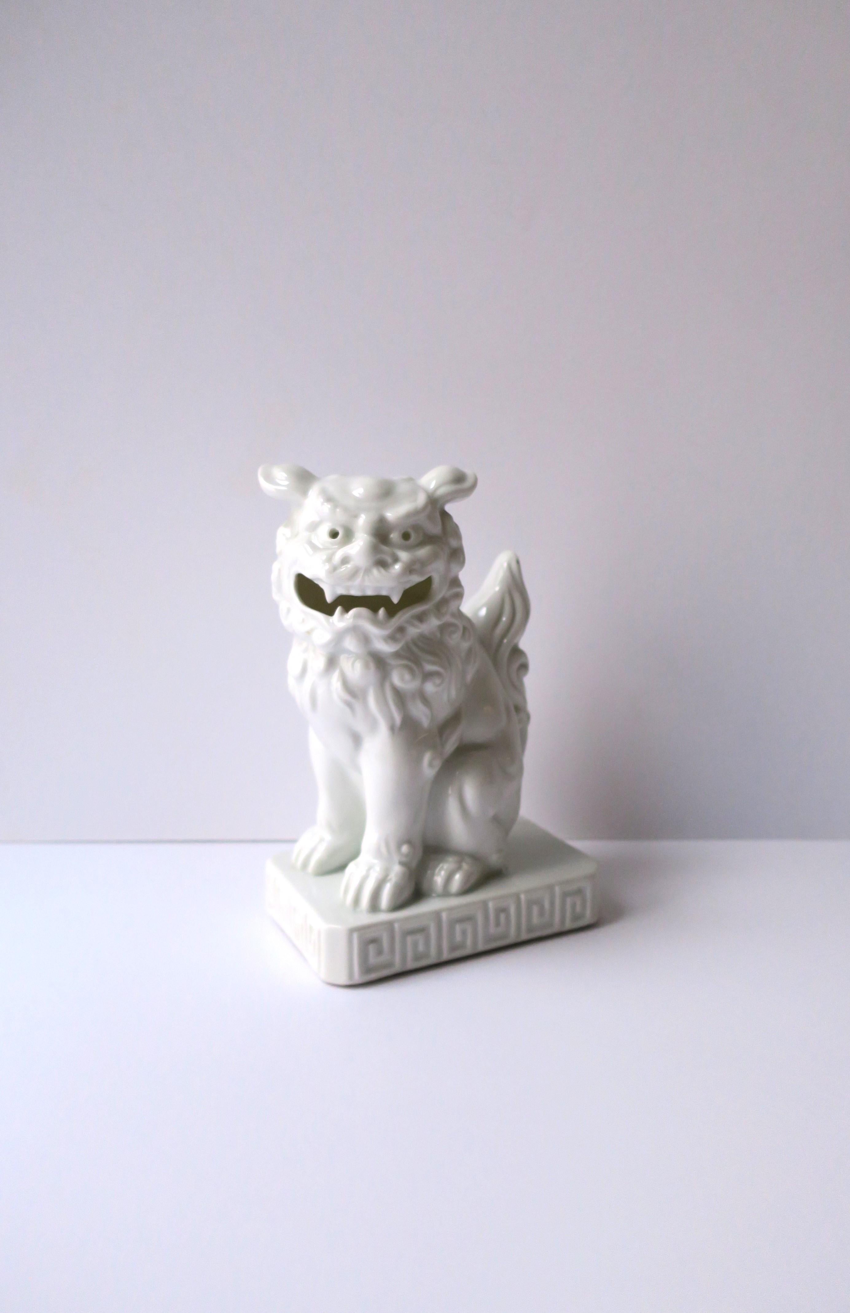 Glazed White Porcelain Foo Dog Lion Decorative Object or Bookend from Japan For Sale