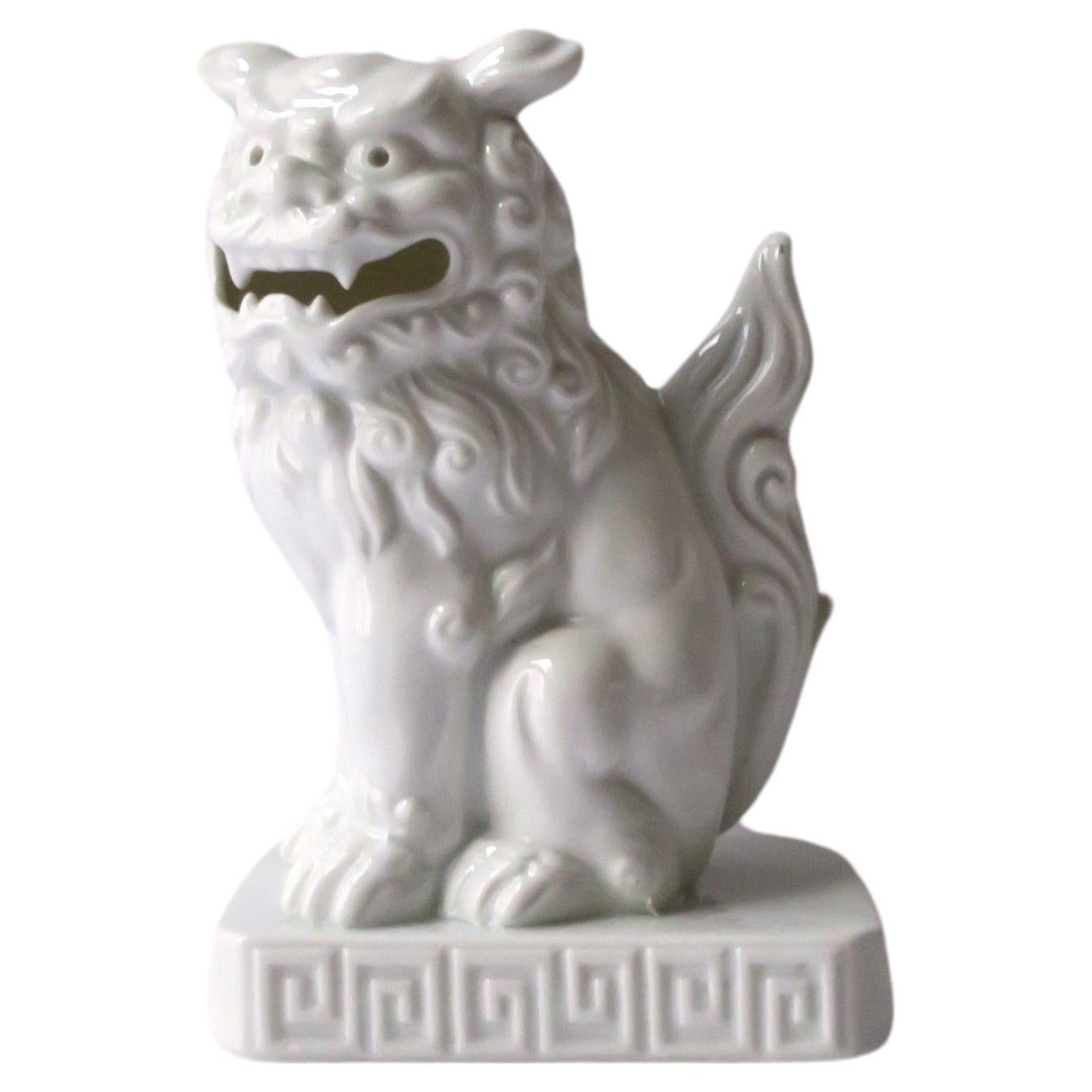 White Porcelain Foo Dog Lion Decorative Object or Bookend from Japan For Sale